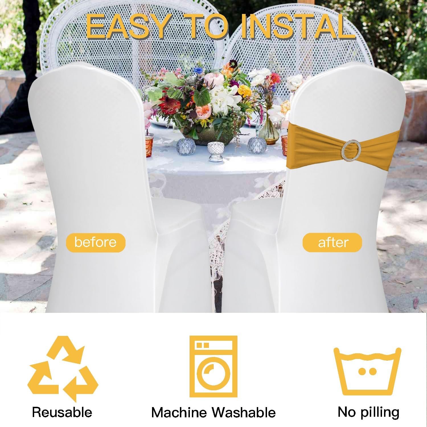 Wholesale 100PCS Spandex Stretch Chair Sashes Bows Elastic Bands Ties with Buckle Slider for Wedding Party Reception Events Ceremony Banquet Decorations Gold Supplier Wholesale 100PCS Spandex Stretch Chair Sashes Bows Elastic Bands Ties with Buckle Slider for Wedding Party Reception Events Ceremony Banquet Decorations Gold Supplier