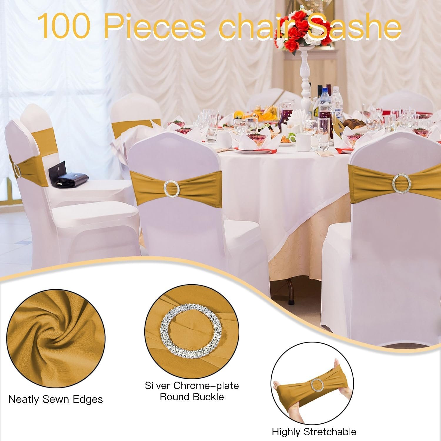 Wholesale 100PCS Spandex Stretch Chair Sashes Bows Elastic Bands Ties with Buckle Slider for Wedding Party Reception Events Ceremony Banquet Decorations Gold Supplier Wholesale 100PCS Spandex Stretch Chair Sashes Bows Elastic Bands Ties with Buckle Slider for Wedding Party Reception Events Ceremony Banquet Decorations Gold Supplier