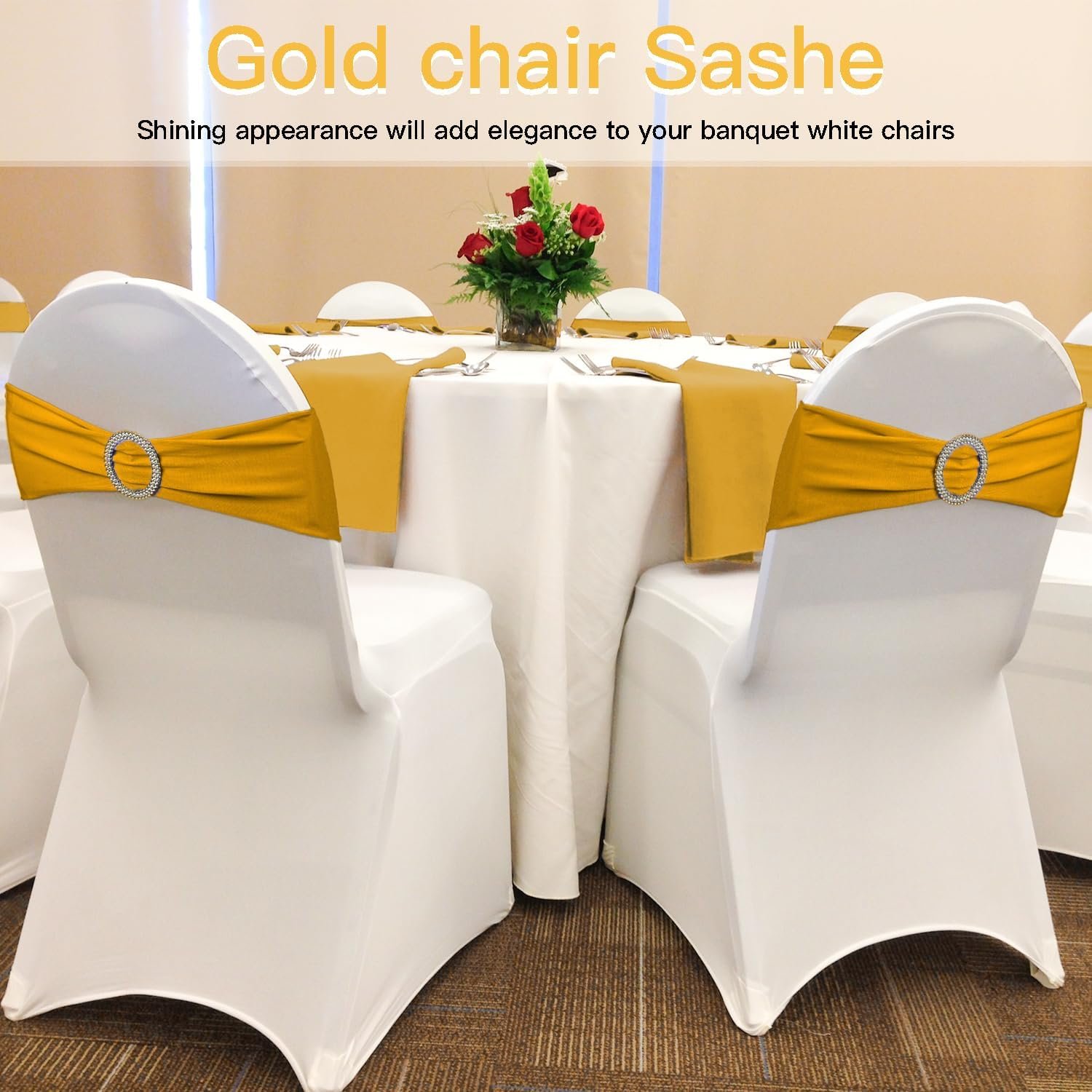 Wholesale 100PCS Spandex Stretch Chair Sashes Bows Elastic Bands Ties with Buckle Slider for Wedding Party Reception Events Ceremony Banquet Decorations Gold Supplier Wholesale 100PCS Spandex Stretch Chair Sashes Bows Elastic Bands Ties with Buckle Slider for Wedding Party Reception Events Ceremony Banquet Decorations Gold Supplier