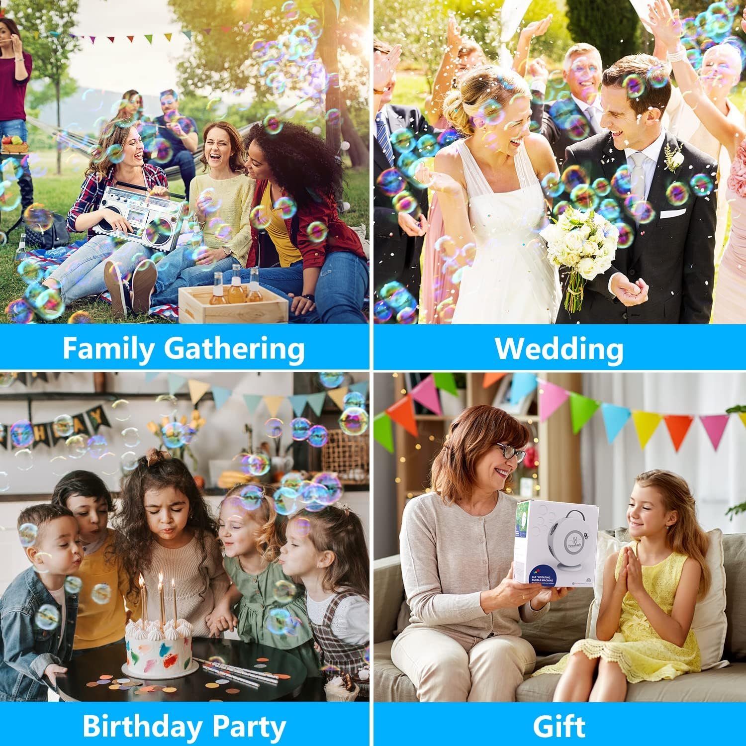 Wholesale Rechargeable Automatic Bubble Machine 90° 360° Rotatable for Kids Toddlers Portable Electric Bubble Blower Toy Outdoor Wedding Party Gifts 3-8 Years Supplier