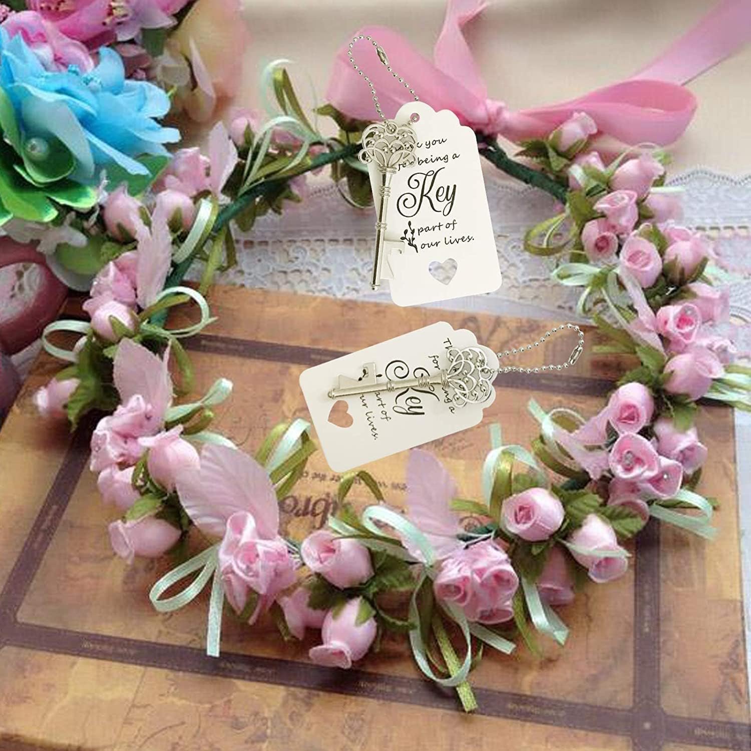 Wholesale 100 PCS Vintage Skeleton Key Bottle Openers Wedding Favors with Escort Tag Cards and Chains Silver Supplier