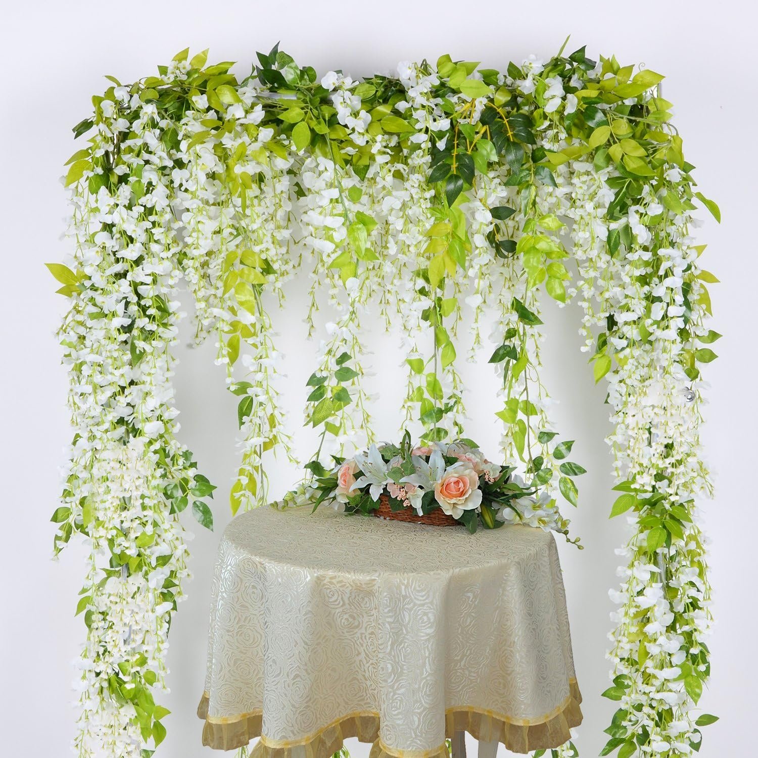 Wholesale 4Pcs Total 28.8ft White Wisteria Artificial Flowers Garland Silk Hanging Vine for Home Garden Outdoor Wedding Arch Floral Decor Supplier