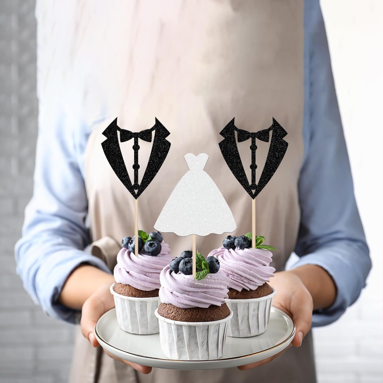 Wholesale 24 PCS Glitter Groom Bride Wedding Cupcake Toppers Picks Bridal Shower Engagement Cake Decorations Supplier Wholesale 24 PCS Glitter Groom Bride Wedding Cupcake Toppers Picks Bridal Shower Engagement Cake Decorations Supplier