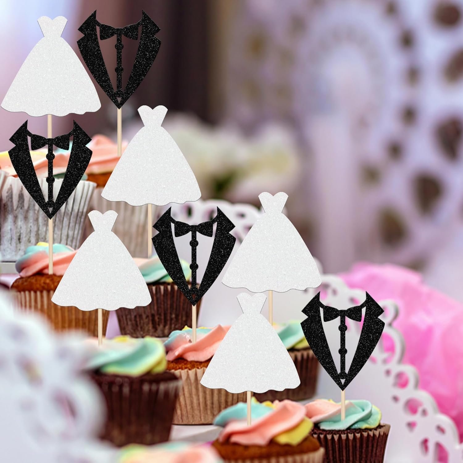 Wholesale 24 PCS Glitter Groom Bride Wedding Cupcake Toppers Picks Bridal Shower Engagement Cake Decorations Supplier Wholesale 24 PCS Glitter Groom Bride Wedding Cupcake Toppers Picks Bridal Shower Engagement Cake Decorations Supplier