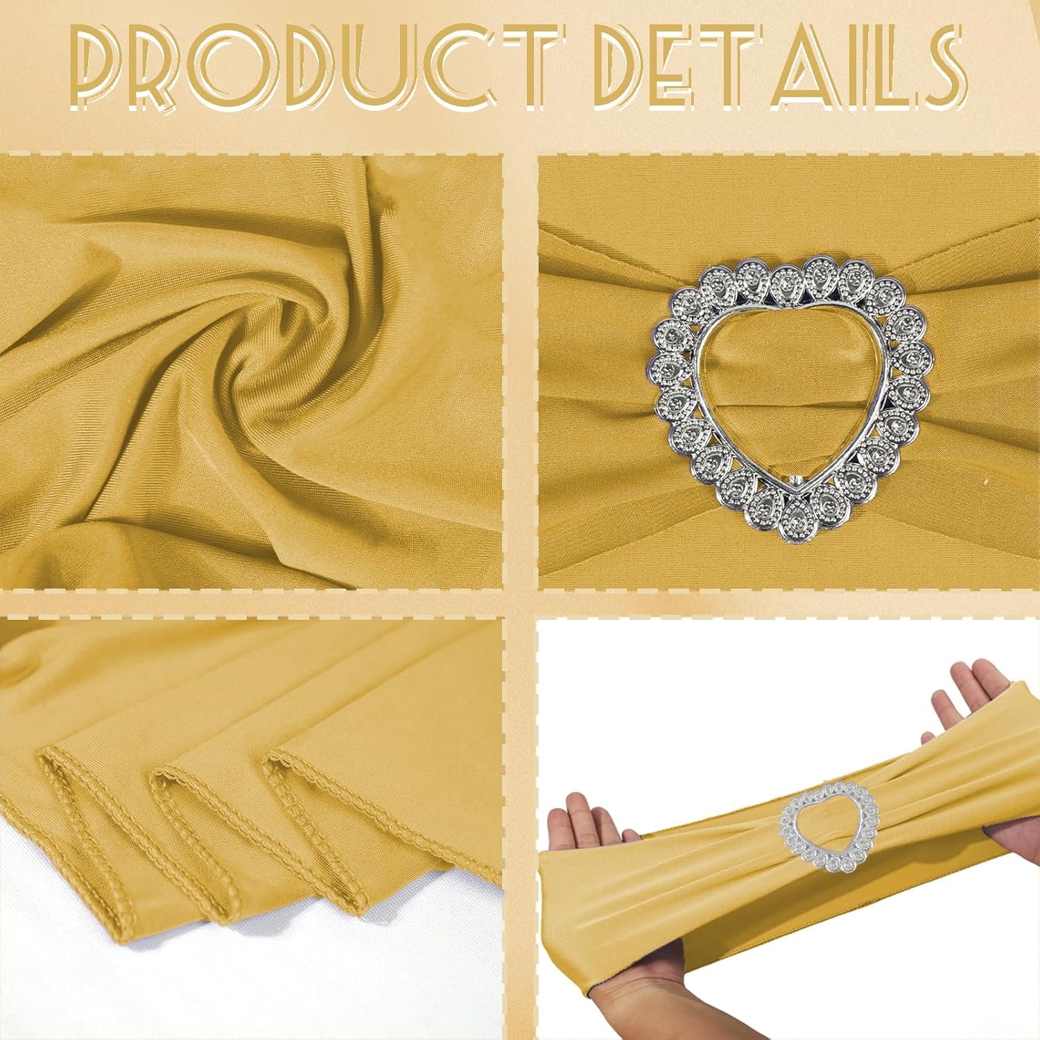 Wholesale 100PCS Spandex Stretch Gold Chair Sashes Bows Universal Elastic Bands Ties with Buckle Slider for Wedding Party Events Supplier