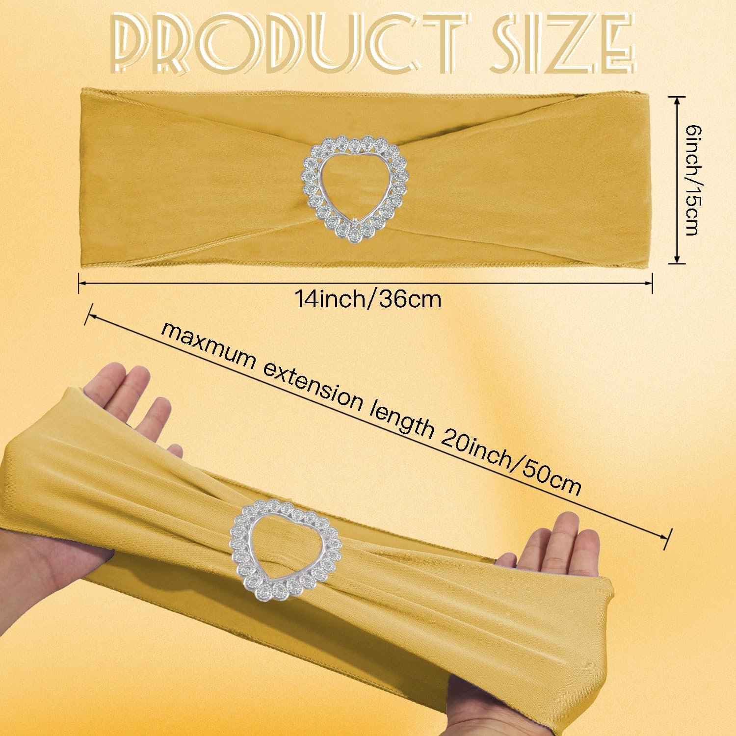 Wholesale 100PCS Spandex Stretch Gold Chair Sashes Bows Universal Elastic Bands Ties with Buckle Slider for Wedding Party Events Supplier