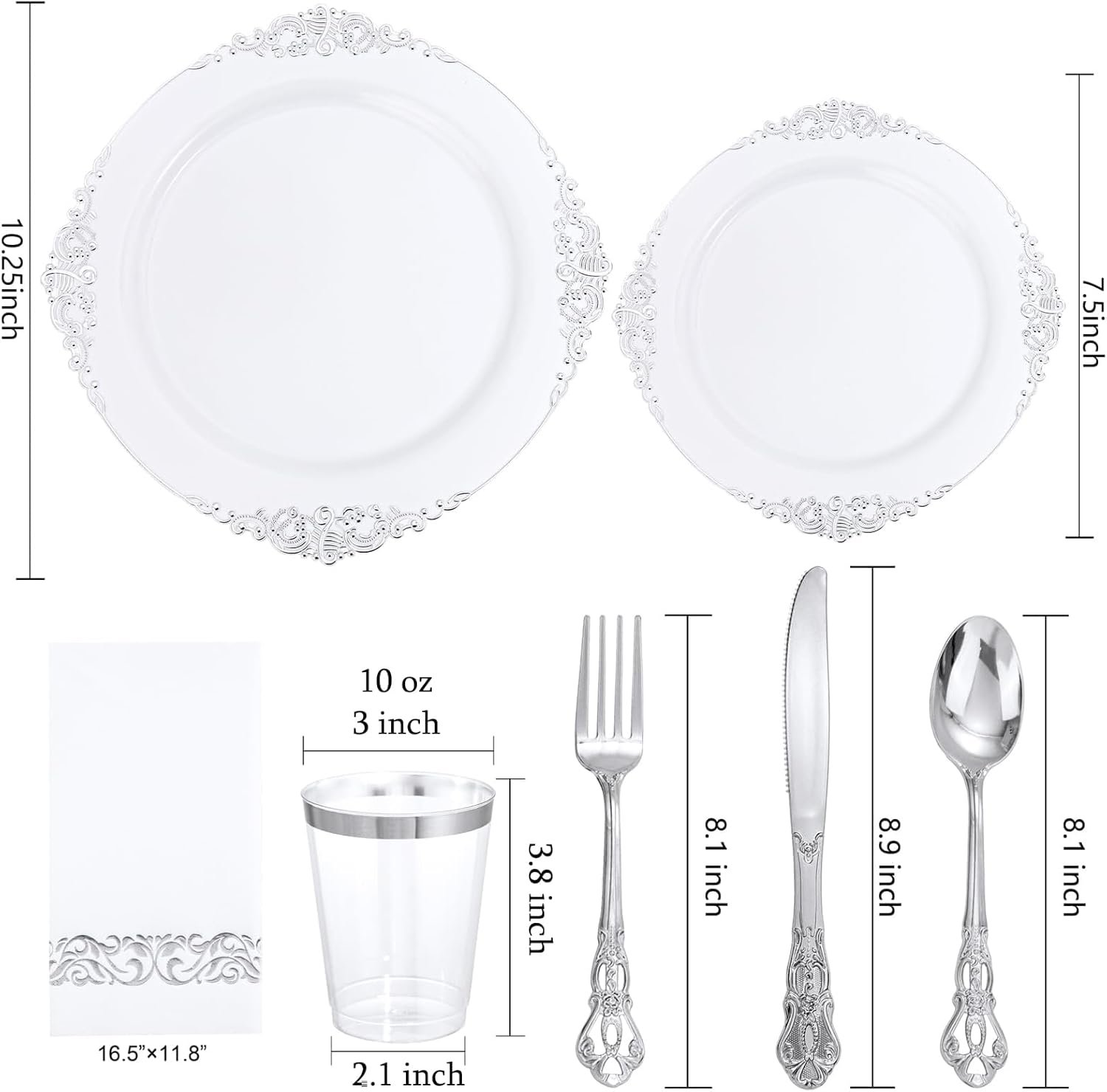 Wholesale 700PCS Silver White Disposable Plastic Plates Dinnerware Set 200 Plates 300 Heavy Duty Silverware 100 Cups 100 Napkins Wedding Party Supplier
