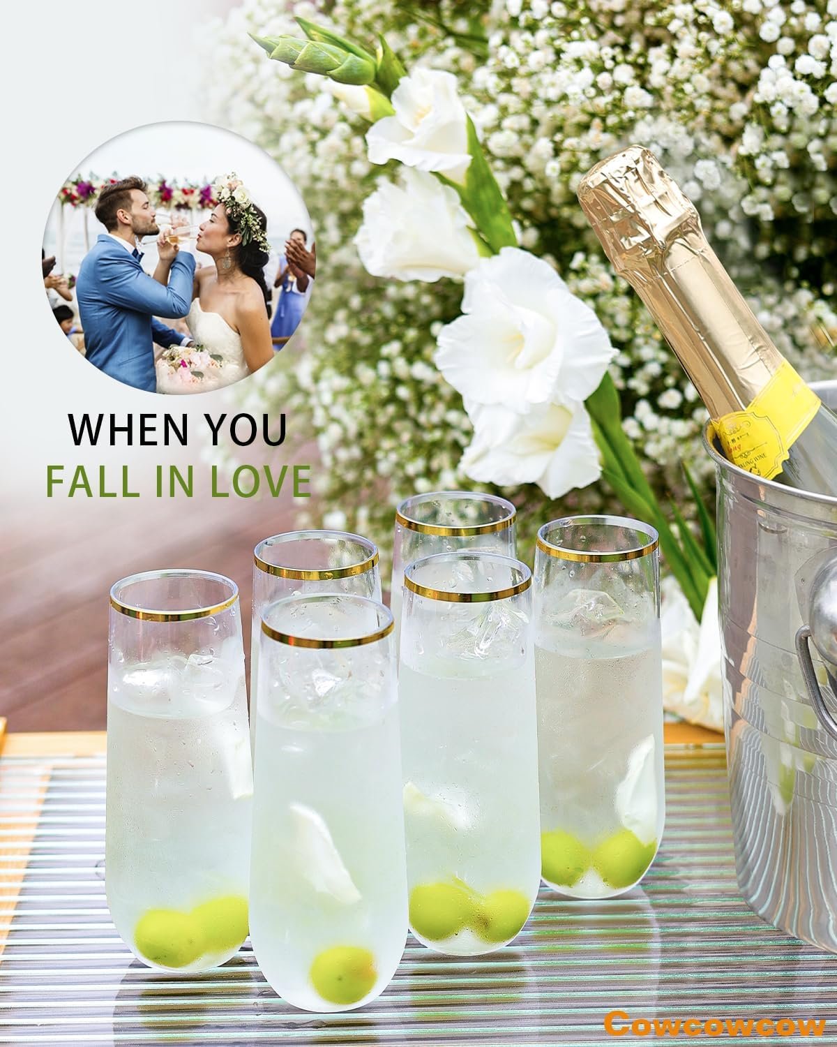 Wholesale 24 Pack 9 Oz Disposable Stemless Plastic Champagne Flutes Gold Rim Mimosa Toasting Glasses Clear Crystal Cocktail Cups Party Wedding Birthday Supplier