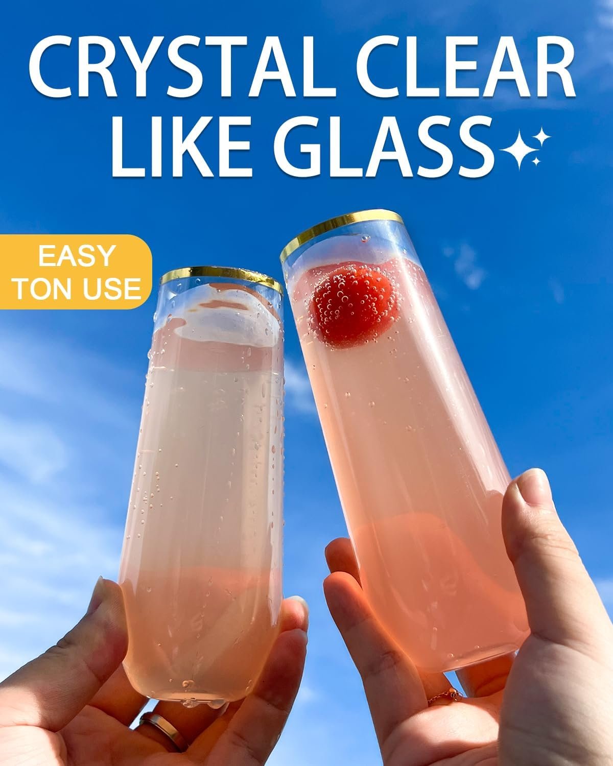 Wholesale 24 Pack 9 Oz Disposable Stemless Plastic Champagne Flutes Gold Rim Mimosa Toasting Glasses Clear Crystal Cocktail Cups Party Wedding Birthday Supplier