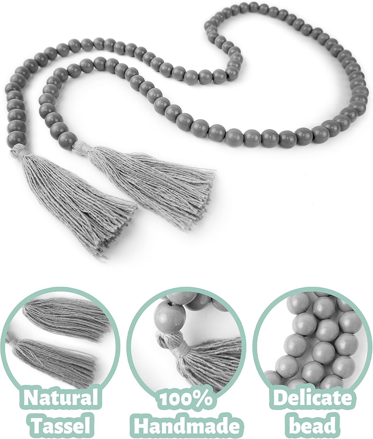 Wholesale 61 Inch Grey Wood Bead Tassel Garland Modern Farmhouse Boho Decor Supplier Wholesale 61 Inch Grey Wood Bead Tassel Garland Modern Farmhouse Boho Decor Supplier