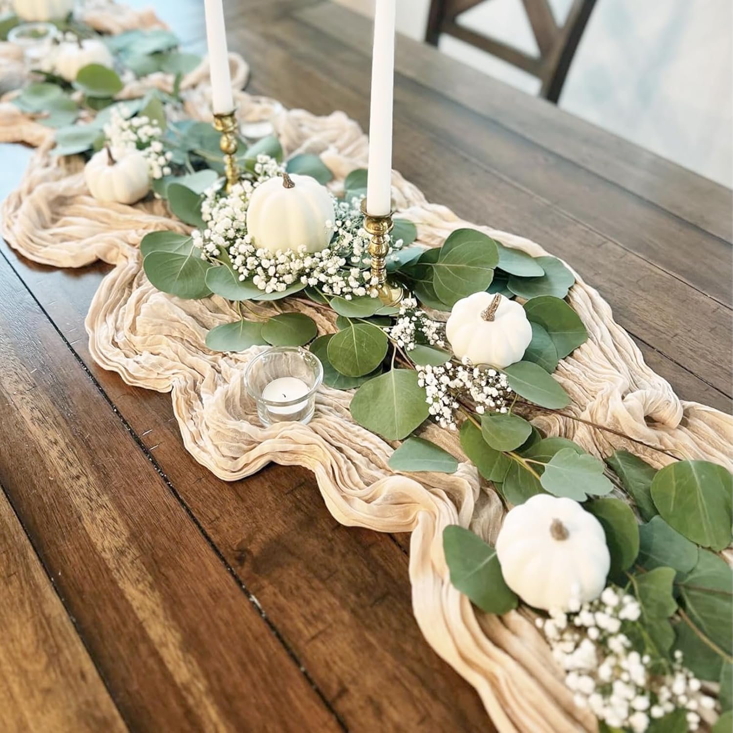 Wholesale 12 Pack Beige Cheesecloth Table Runners 35 x 120 Inch Rustic Boho Gauze for Christmas Wedding Arch Party Bridal Shower Farmhouse Decor Supplier