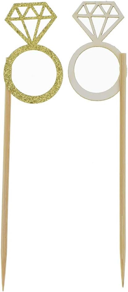 Wholesale 50 Pack Gold Glitter Mini Diamond Ring Cupcake Toppers Marriage Engagement Anniversary Birthday Valentines Party Cake Decor Supplier