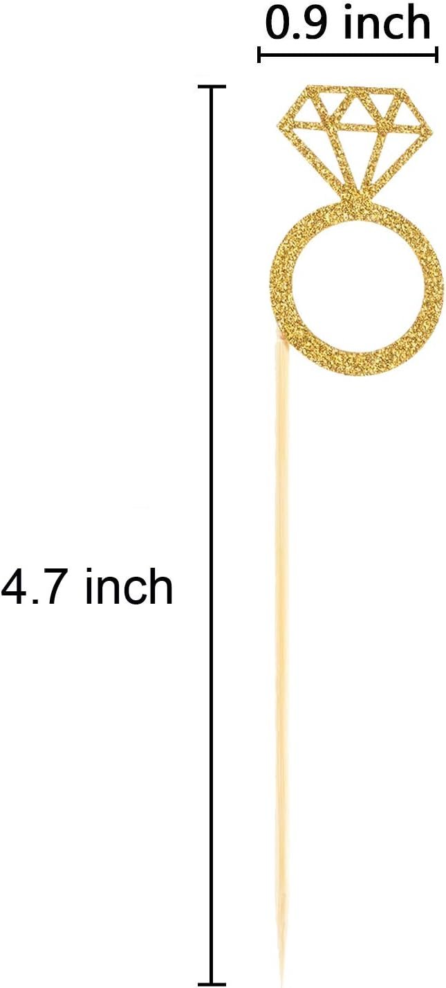 Wholesale 50 Pack Gold Glitter Mini Diamond Ring Cupcake Toppers Marriage Engagement Anniversary Birthday Valentines Party Cake Decor Supplier