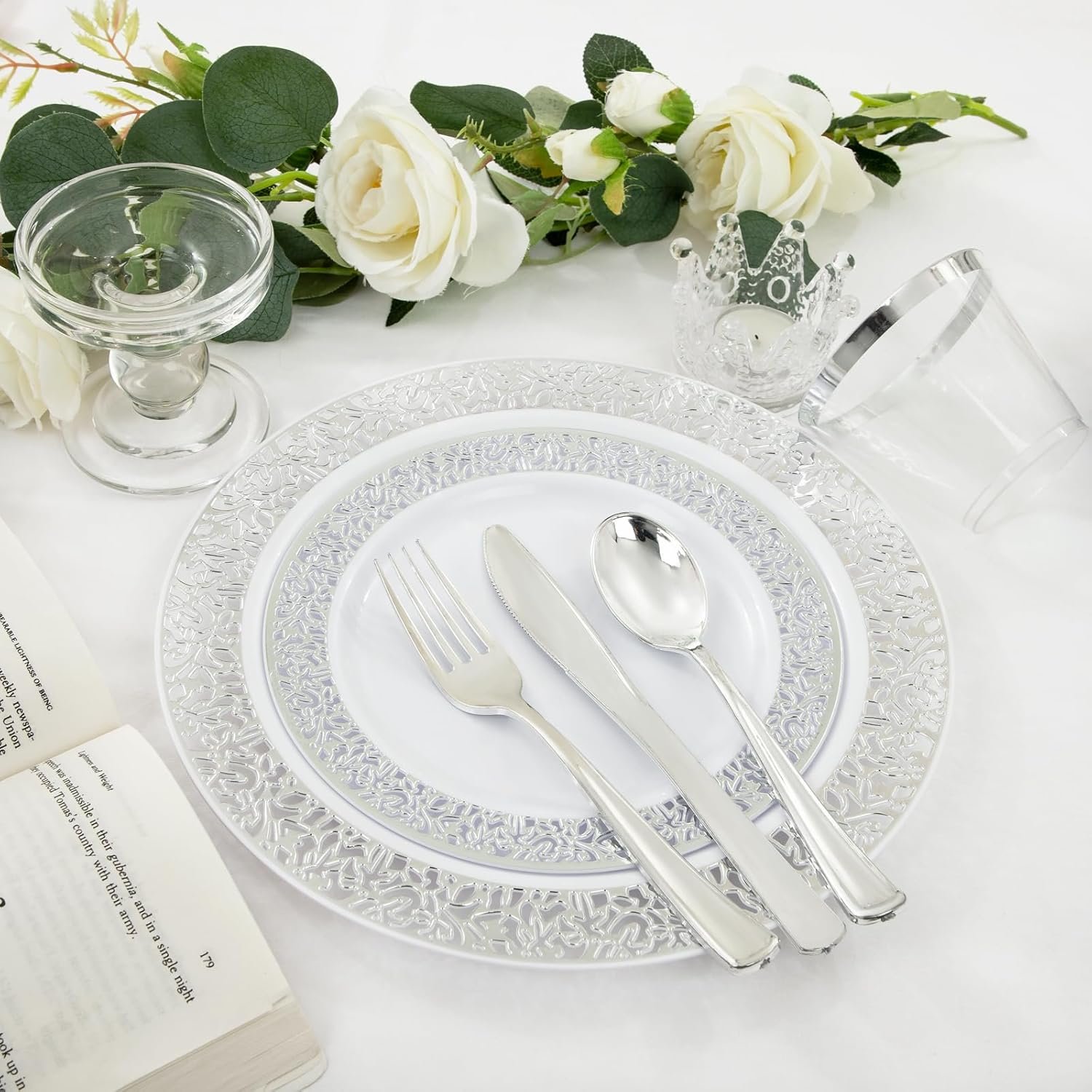 Wholesale 350pcs Silver Disposable Heavy Duty Party Dinnerware Set for 50 Guests 50 Dinner Plates 50 Dessert Plates 50 Cups 50 Napkins 50 Silverware Supplier Wholesale 350pcs Silver Disposable Heavy Duty Party Dinnerware Set for 50 Guests 50 Dinner Plates 50 Dessert Plates 50 Cups 50 Napkins 50 Silverware Supplier