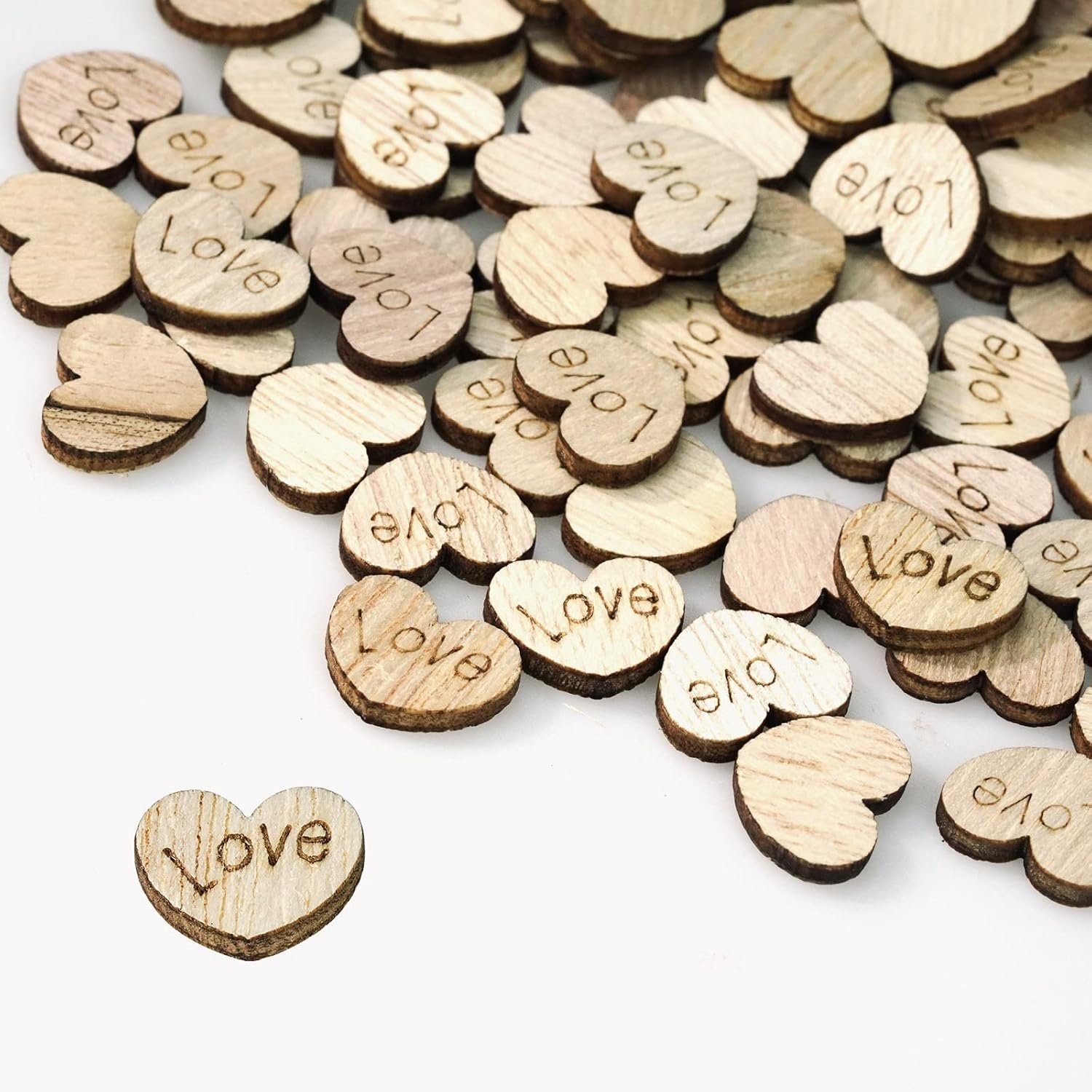Lystaii 400pcs Rustic Wooden Love Heart Wedding Table Scatter Decoration Engraved Natural Wood Heart Table Confetti DIY Manual Patch for Crafts Wedding Engagement Bridal Shower Party