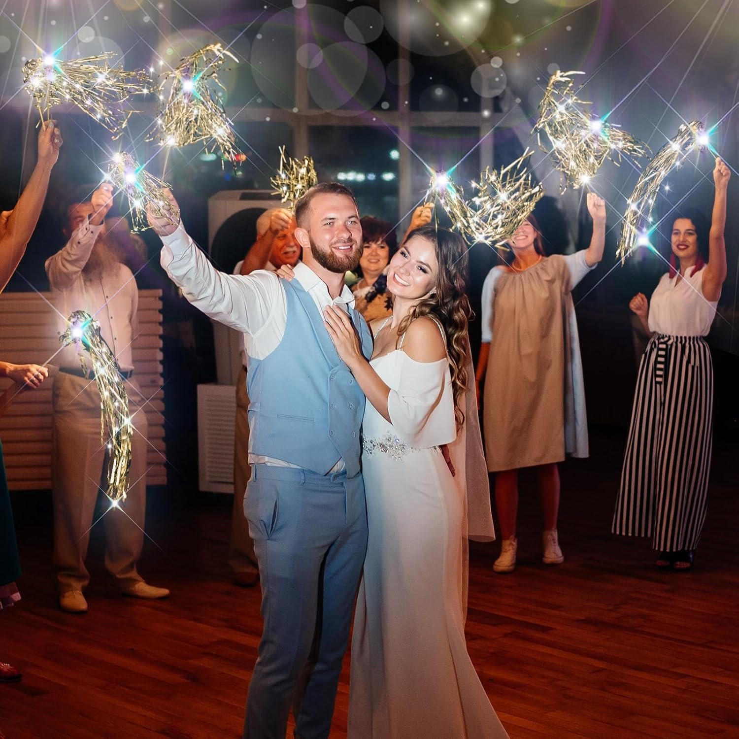 Wholesale 200 Pcs LED Lighted Tinsel Wedding Wands Light Up Streamers Sparklers for Wedding Send Off Exits Birthday Party Props Favors Supplier