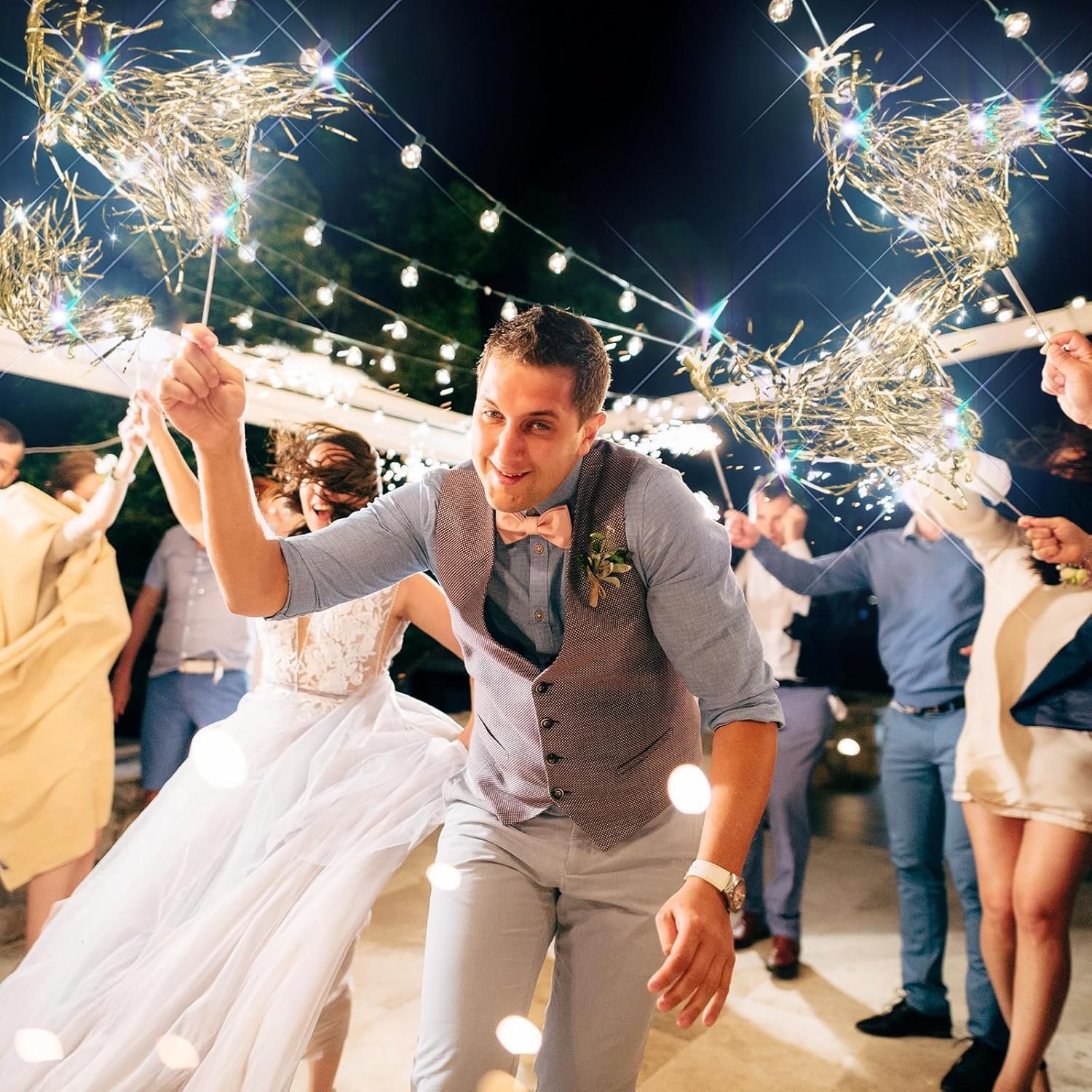 Wholesale 200 Pcs LED Lighted Tinsel Wedding Wands Light Up Streamers Sparklers for Wedding Send Off Exits Birthday Party Props Favors Supplier