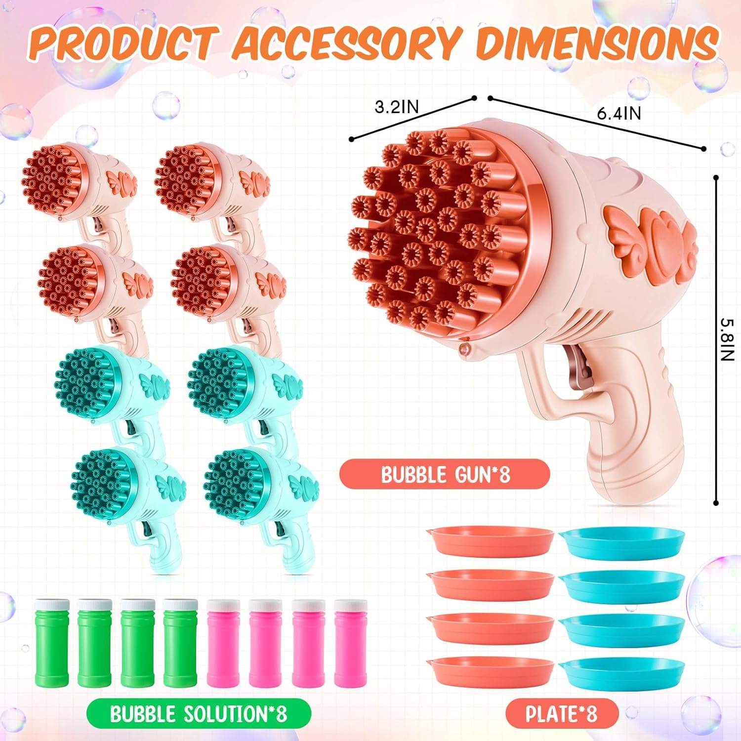 Wholesale 8 Pack 32-Hole Wedding Bubble Guns with Lights Bubble Solution Bottles Romantic Outdoor Ceremony Party Favors Photo Props Green Pink Supplier