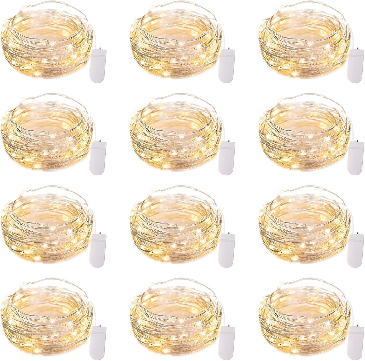 Brightown 12 Pack LED Fairy Lights Battery Operated String Lights - 7ft 20LED Waterproof Silver Wire Firefly Starry Moon Lights for DIY Crafts Wedding Table Centerpieces Party Bedroom Christmas