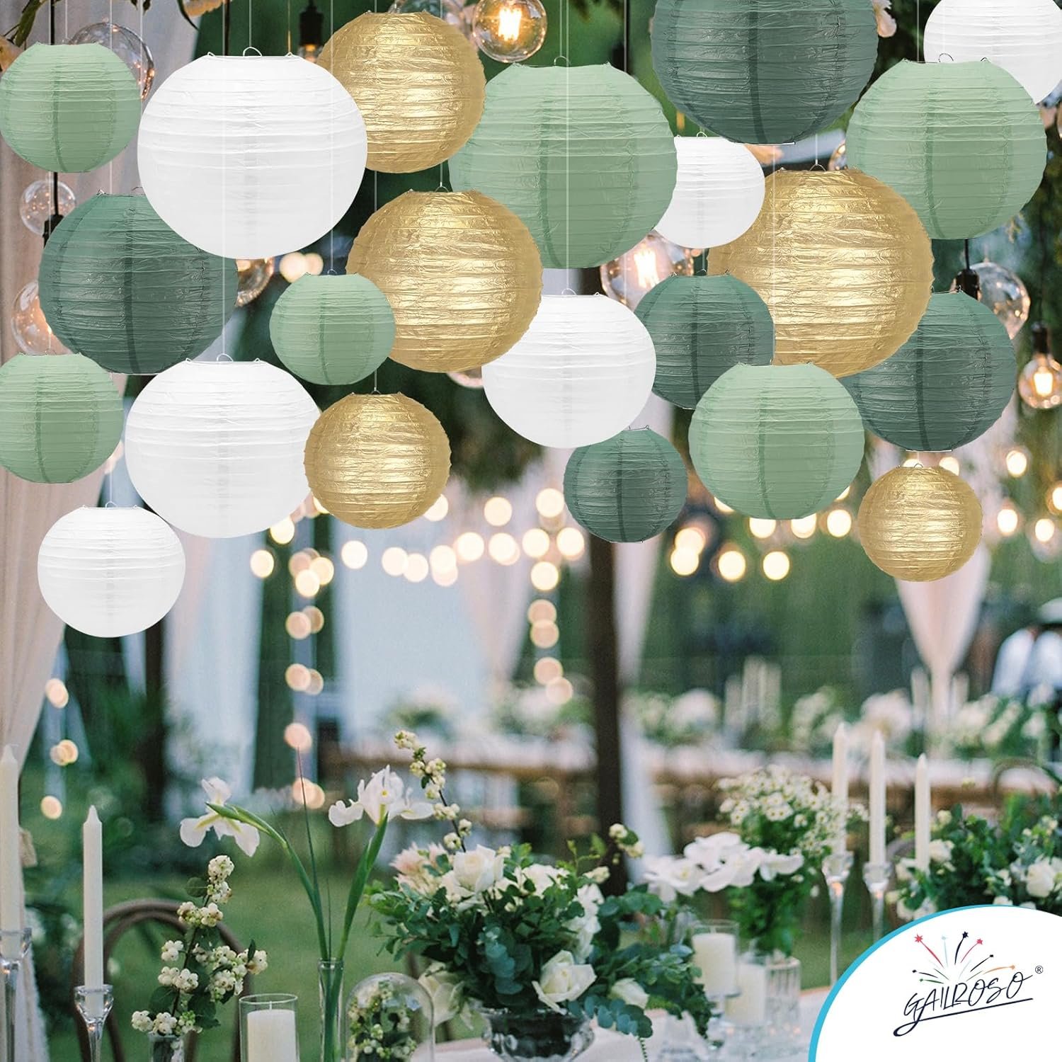 Wholesale 21Pcs Sage Green Hanging Round Paper Lanterns 4