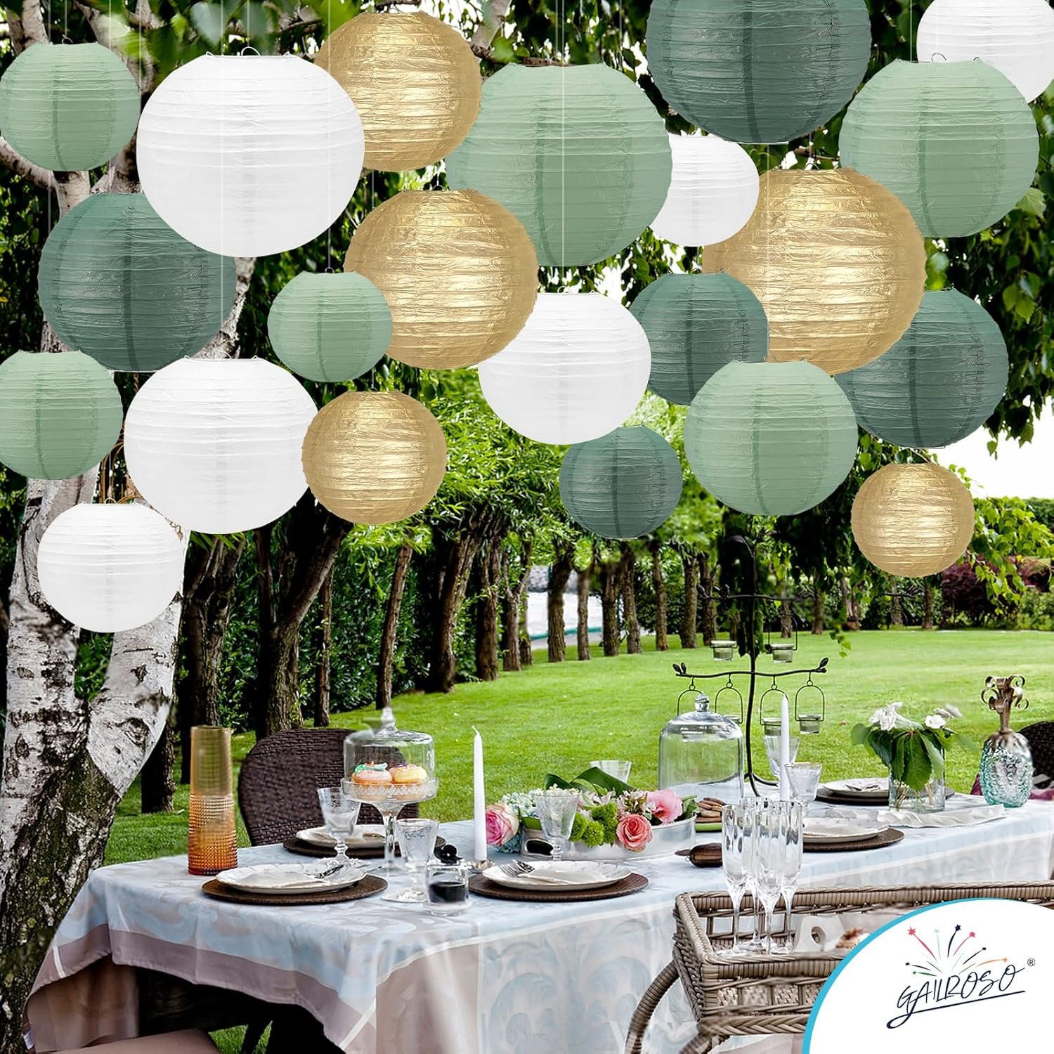 Wholesale 21Pcs Sage Green Hanging Round Paper Lanterns 4