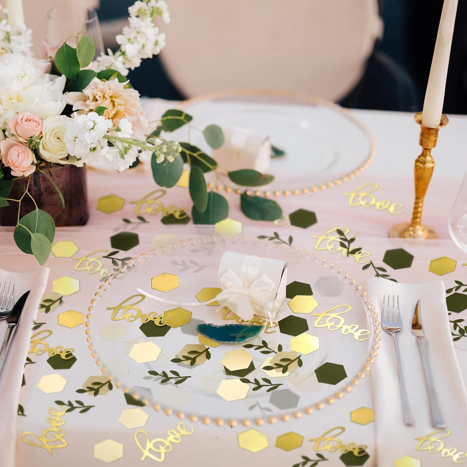 Wholesale 400 Pcs Sage Olive Green Greenery Wedding Table Confetti Scatter Dots with Eucalyptus Gold Love for Bridal Shower Decor Supplier Wholesale 400 Pcs Sage Olive Green Greenery Wedding Table Confetti Scatter Dots with Eucalyptus Gold Love for Bridal Shower Decor Supplier
