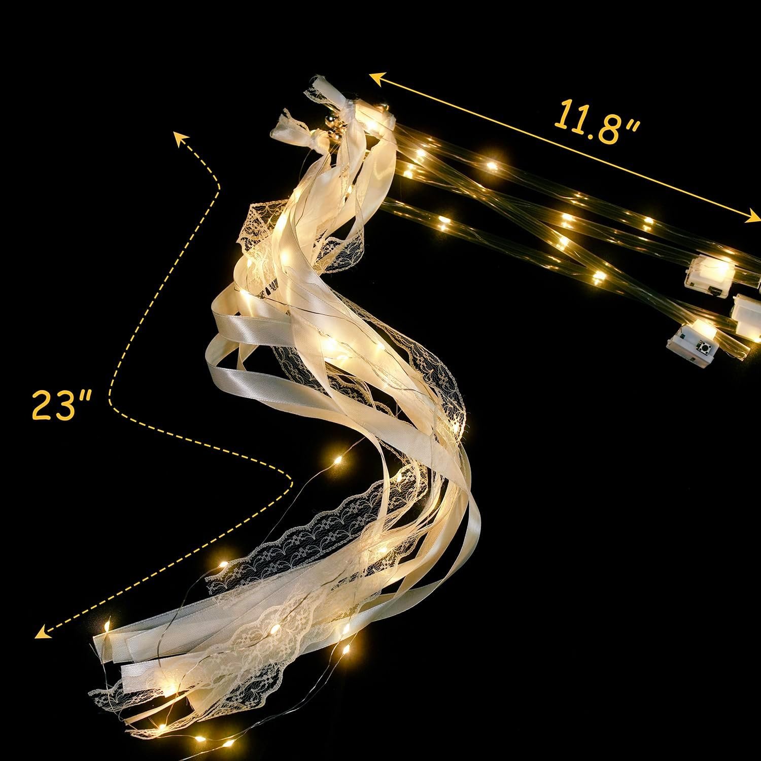 Wholesale 48pcs Wedding Sparklers Send Off Light Up Fairy Ribbon Wands White Glow Sticks with Bells Reception Birthday LED Party Church Exit Recessional Props Supplier