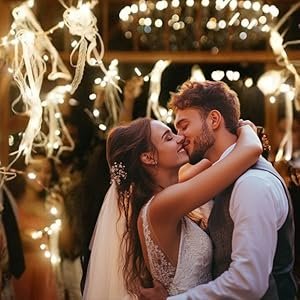 Wholesale 48pcs Wedding Sparklers Send Off Light Up Fairy Ribbon Wands White Glow Sticks with Bells Reception Birthday LED Party Church Exit Recessional Props Supplier