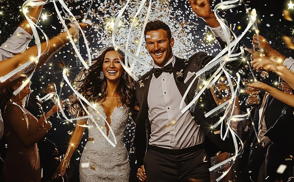 Wholesale 48pcs Wedding Sparklers Send Off Light Up Fairy Ribbon Wands White Glow Sticks with Bells Reception Birthday LED Party Church Exit Recessional Props Supplier