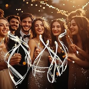 Wholesale 48pcs Wedding Sparklers Send Off Light Up Fairy Ribbon Wands White Glow Sticks with Bells Reception Birthday LED Party Church Exit Recessional Props Supplier