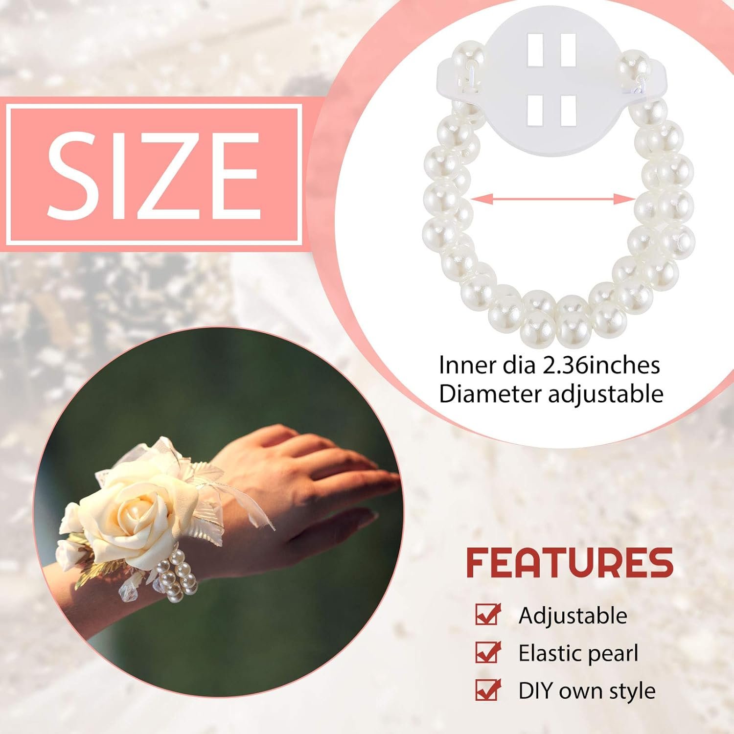 Wholesale 16 Pcs Elastic Pearl Wrist Corsage Bracelets Prom Wedding Wristlets DIY Accessories White Supplier