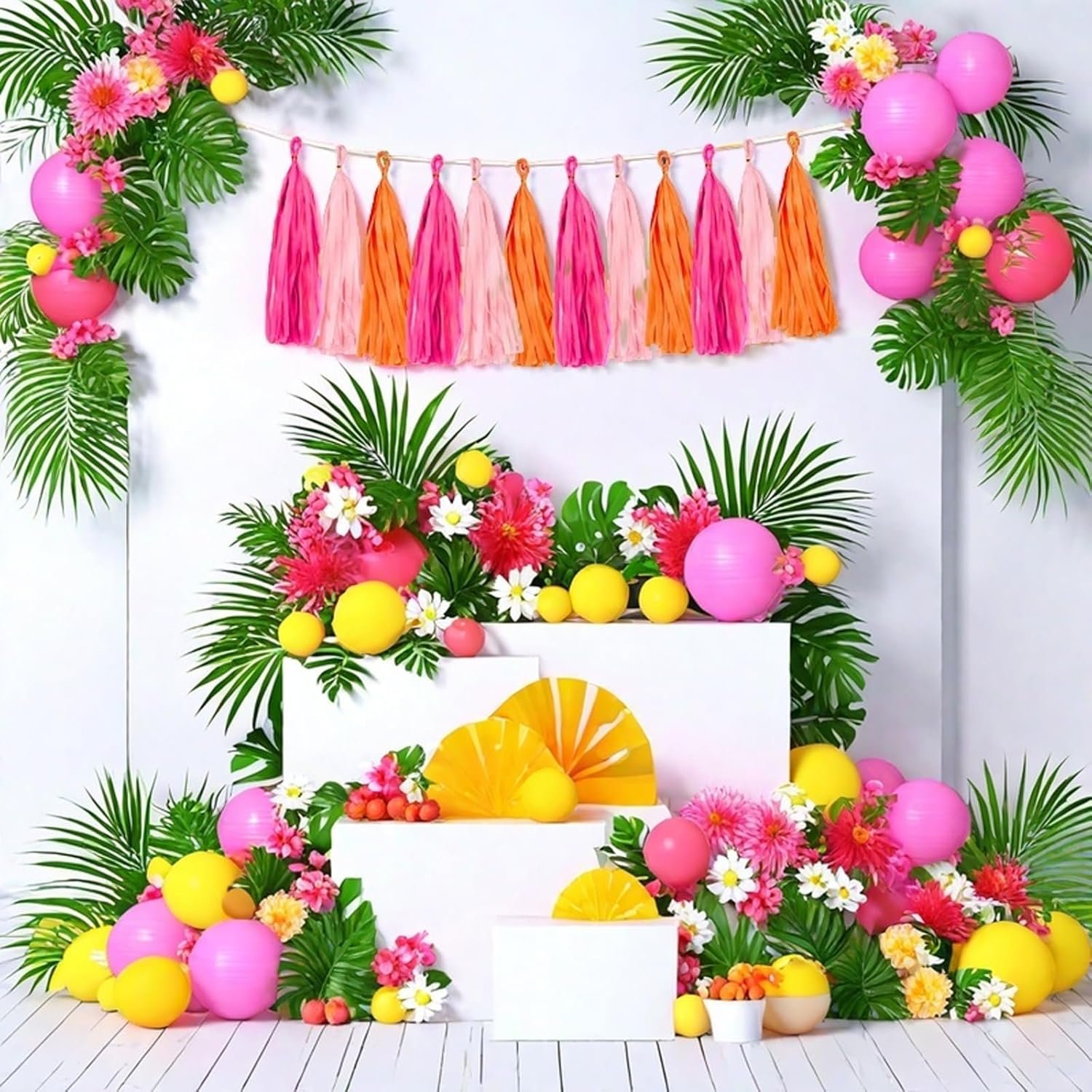 Wholesale Rose Red Pink Orange Paper Tassel Garland Banner Party Decorations Pack of 15 Supplier