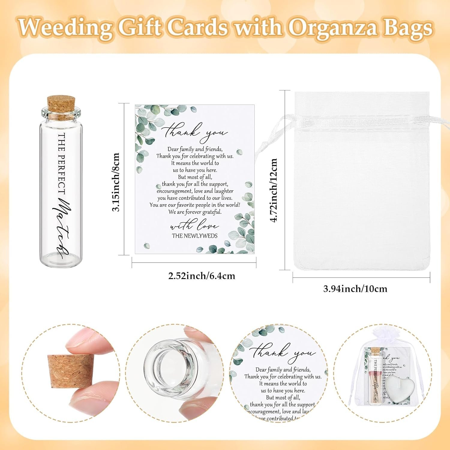 Wholesale 50 Sets Bulk Wedding Bridal Shower Party Favors Mini Heart Shaped Candles Empty Match Jars Cork Tops Thank You Cards Organza Bags Supplier