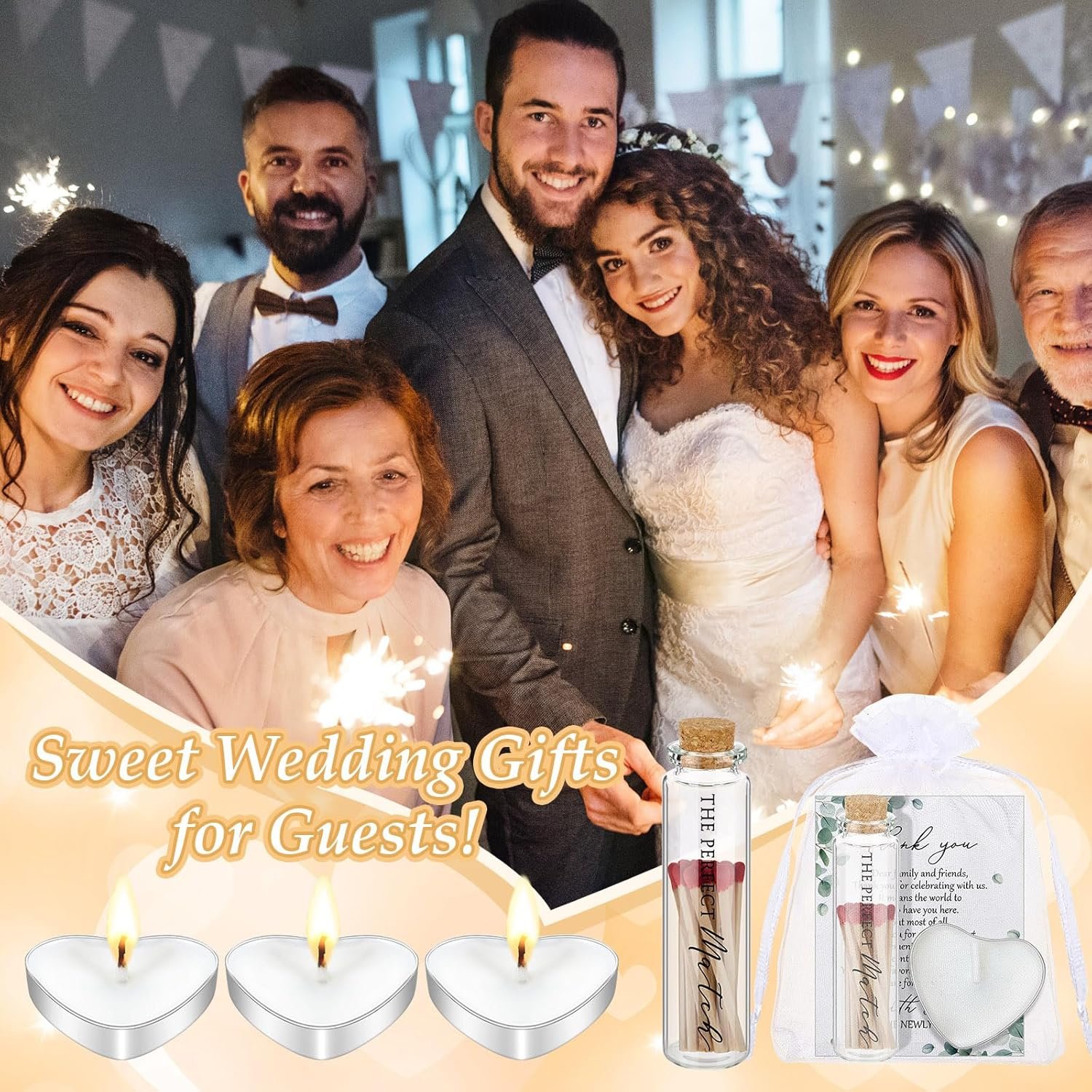 Wholesale 50 Sets Bulk Wedding Bridal Shower Party Favors Mini Heart Shaped Candles Empty Match Jars Cork Tops Thank You Cards Organza Bags Supplier