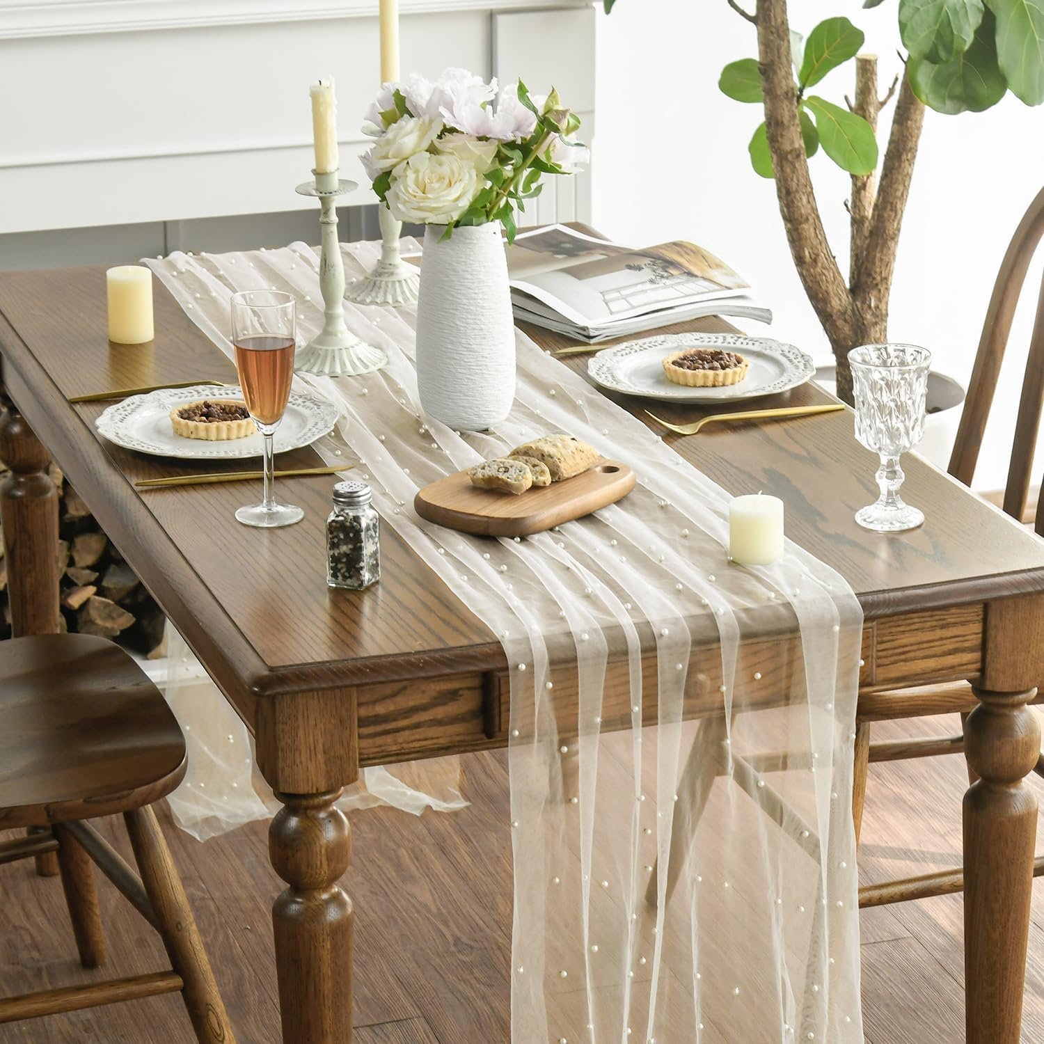 Wholesale Pearl Beige Gauze Table Runner 120 Inch 10FT Seasonal Sheer Dining Holiday Wedding Birthday Baby Shower Home Party Decor Supplier