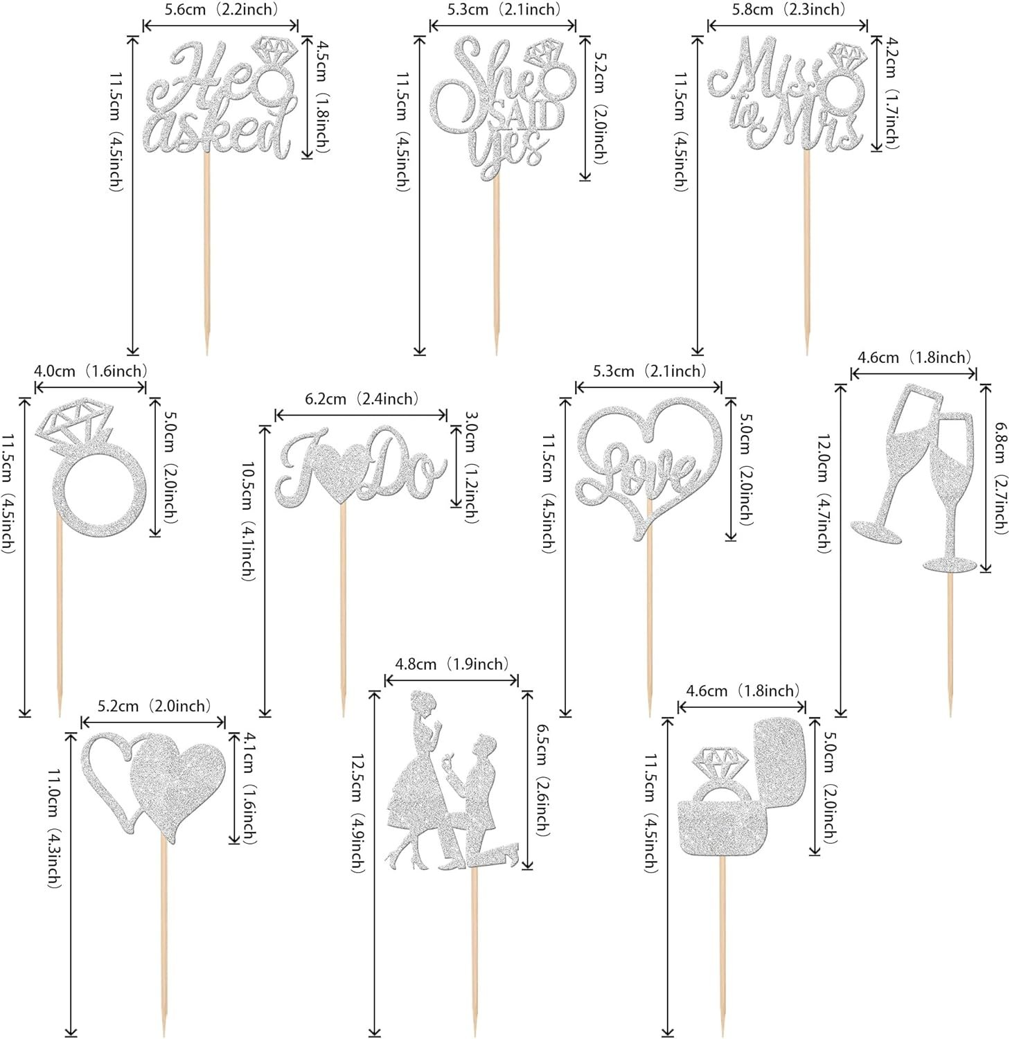 Wholesale 30 PCS He Asked She Said Yes Engagement Cupcake Toppers Miss to Mrs I Do Love Heart Ring Cupcake Picks Wedding Party Cake Decorations Silver Supplier