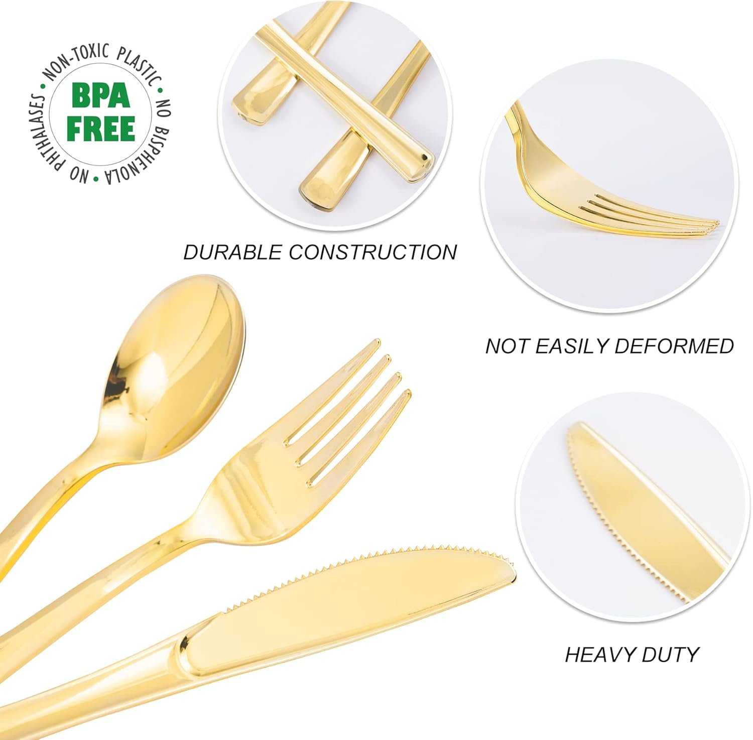 Wholesale 300PCS Heavy Duty Gold Plastic Cutlery Set Disposable Flatware 100 Forks 100 Spoons 100 Knives for Parties Weddings Daily Use Supplier