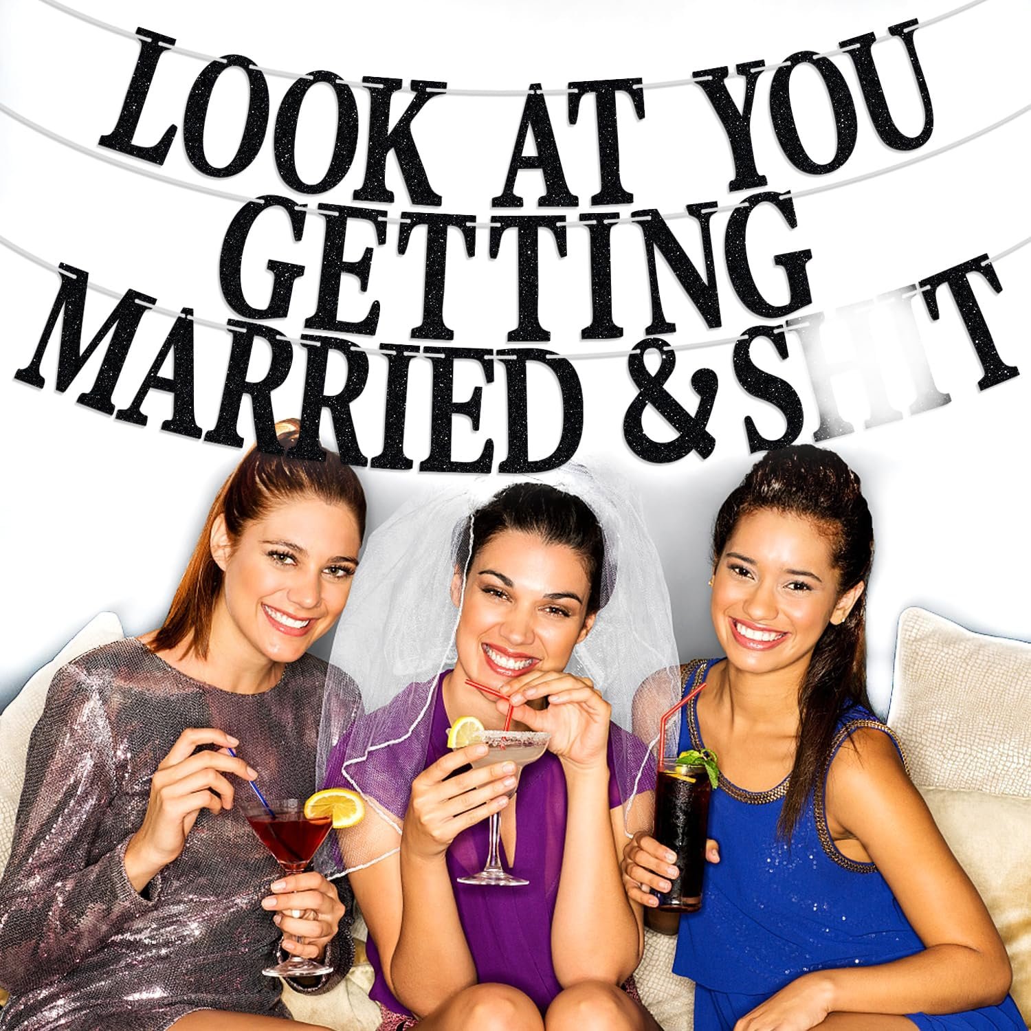 Wholesale Black Glitter Look at You Getting Married Banner Backdrop Wedding Engagement Bridal Shower Party Decorations Supplier