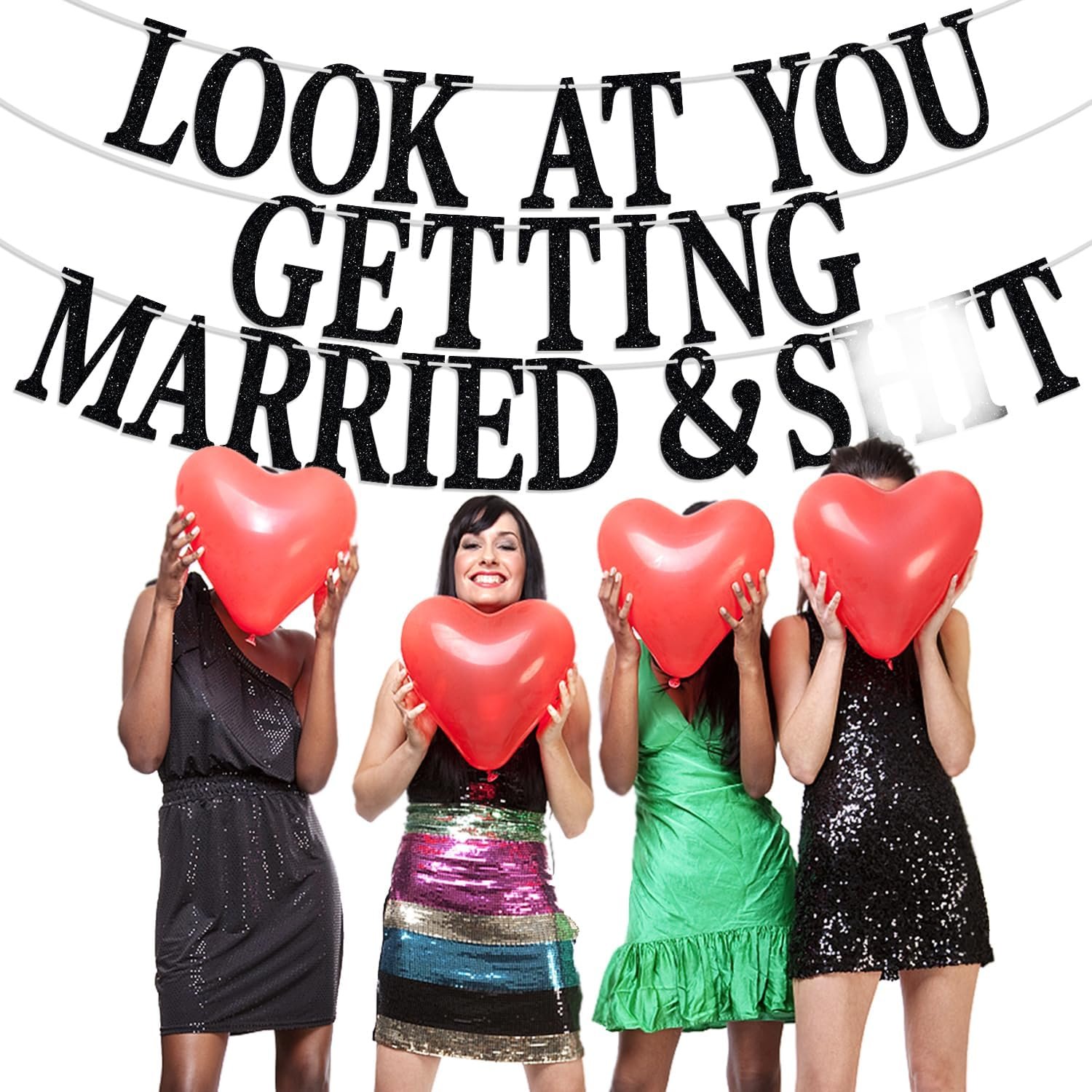 Wholesale Black Glitter Look at You Getting Married Banner Backdrop Wedding Engagement Bridal Shower Party Decorations Supplier