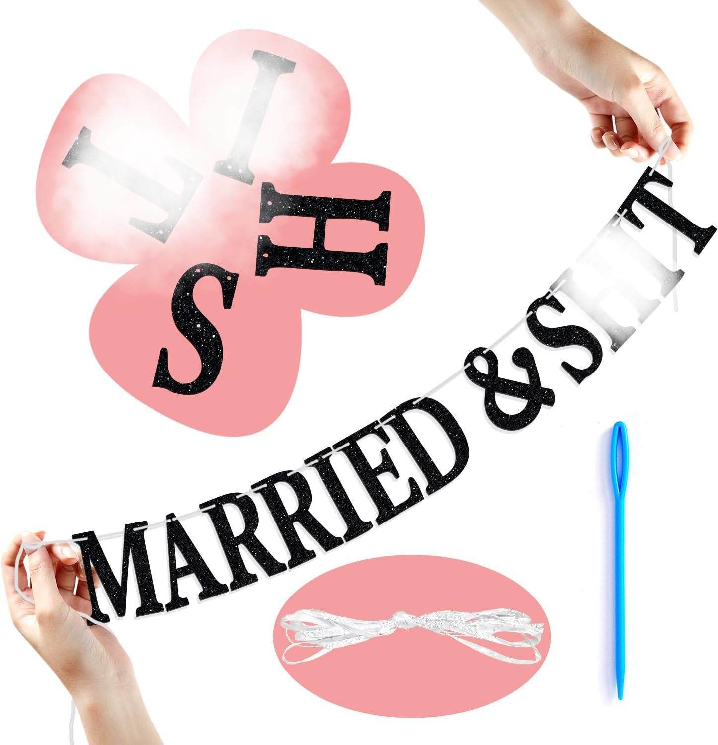 Wholesale Black Glitter Look at You Getting Married Banner Backdrop Wedding Engagement Bridal Shower Party Decorations Supplier