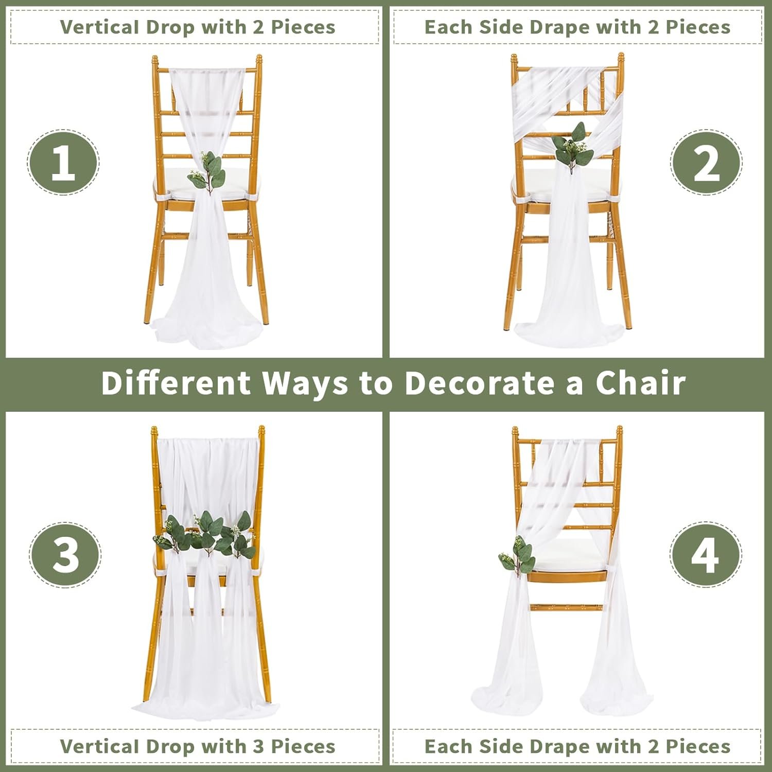 Wholesale White Chair Sashes Wedding Aisle Decorations 24 Packs 8ft Long Sheer Draping Fabric Church Chair Covers Bulk for Party Banquet Supplier