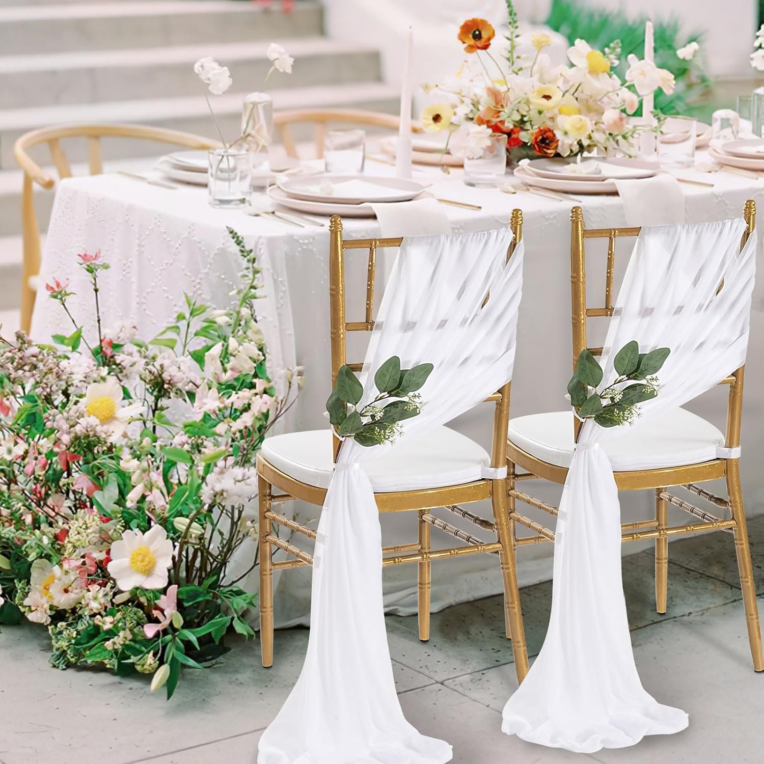 Wholesale White Chair Sashes Wedding Aisle Decorations 24 Packs 8ft Long Sheer Draping Fabric Church Chair Covers Bulk for Party Banquet Supplier