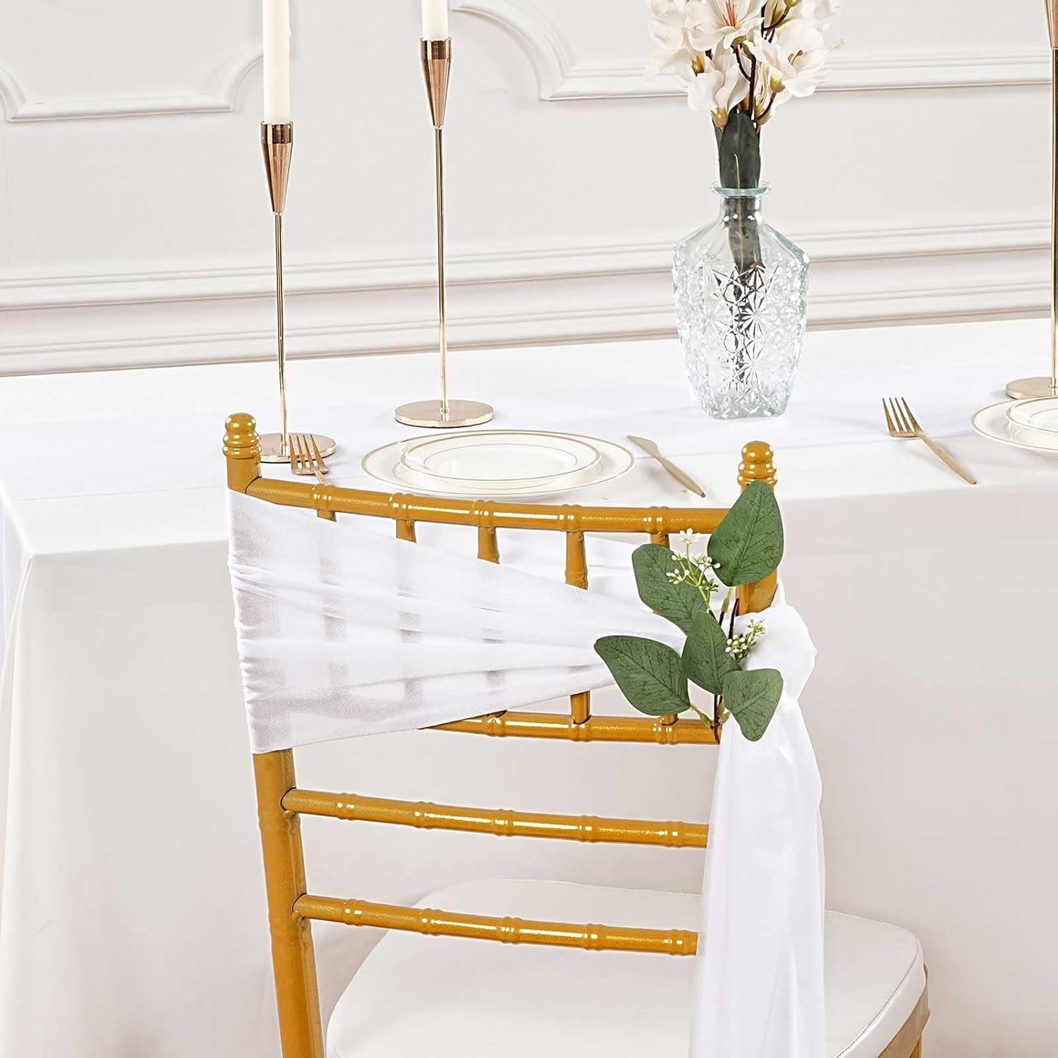 Wholesale White Chair Sashes Wedding Aisle Decorations 24 Packs 8ft Long Sheer Draping Fabric Church Chair Covers Bulk for Party Banquet Supplier