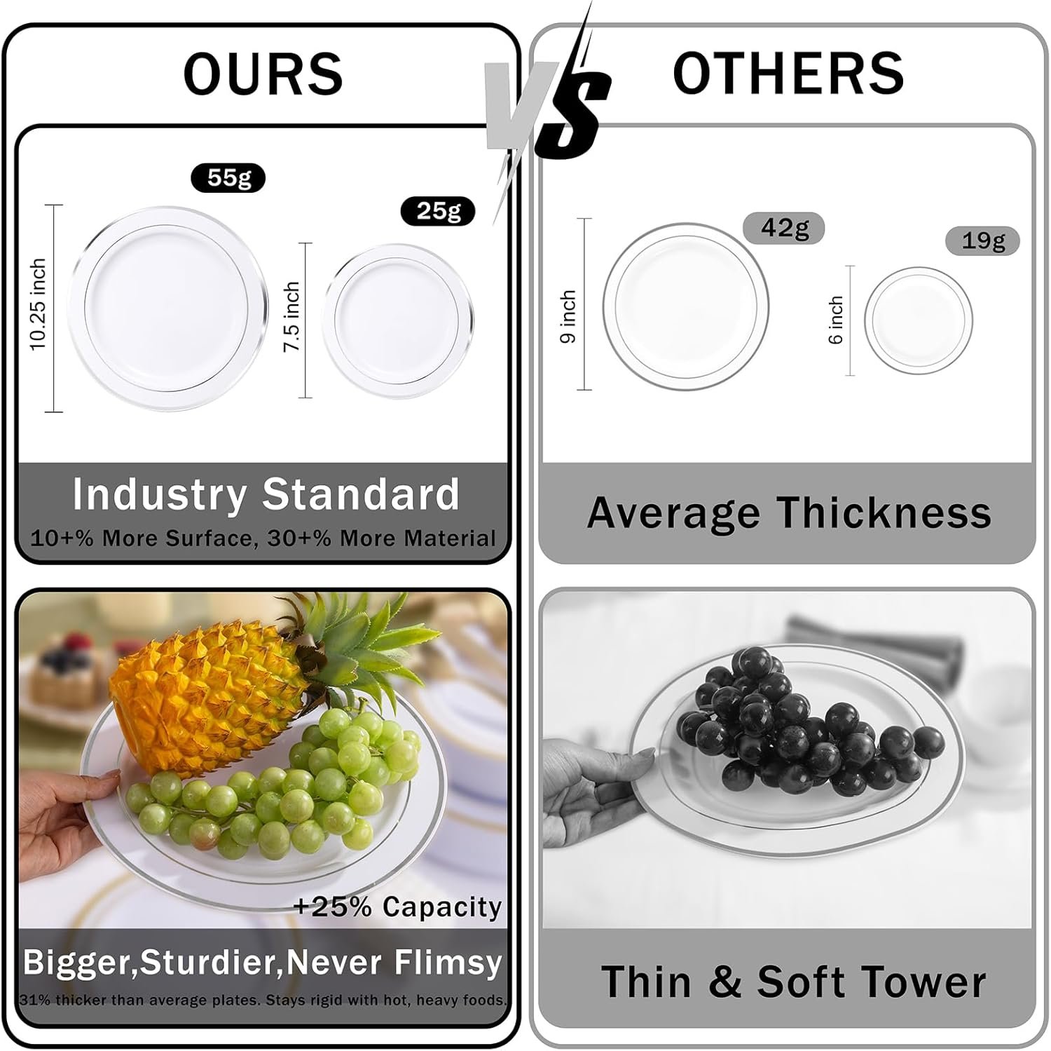 Wholesale 350-Piece Silver Plastic Disposable Dinnerware Set 10.25