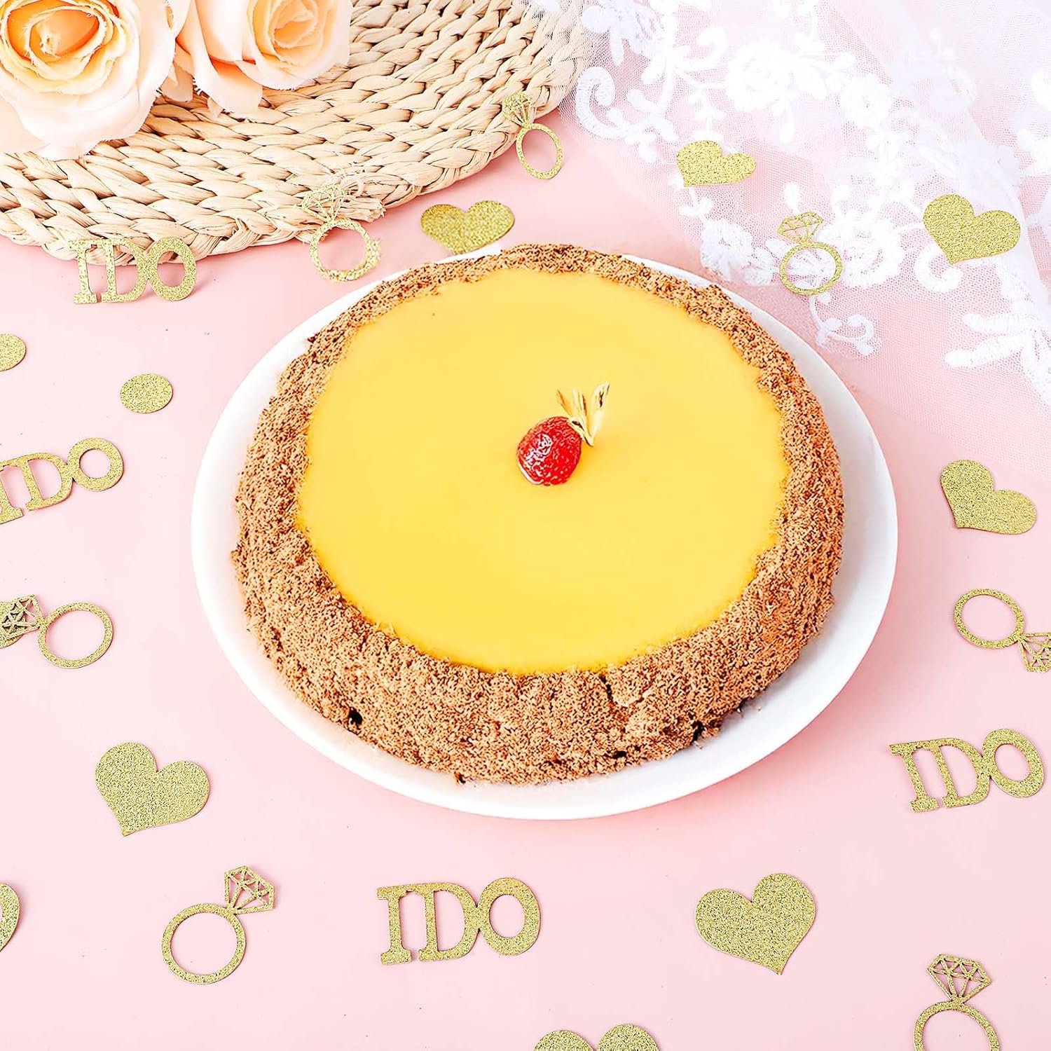 Wholesale 170 Pcs Gold Heart Diamond Ring Shaped Wedding Confetti Bridal Shower Engagement Party Table Scatter Supplier