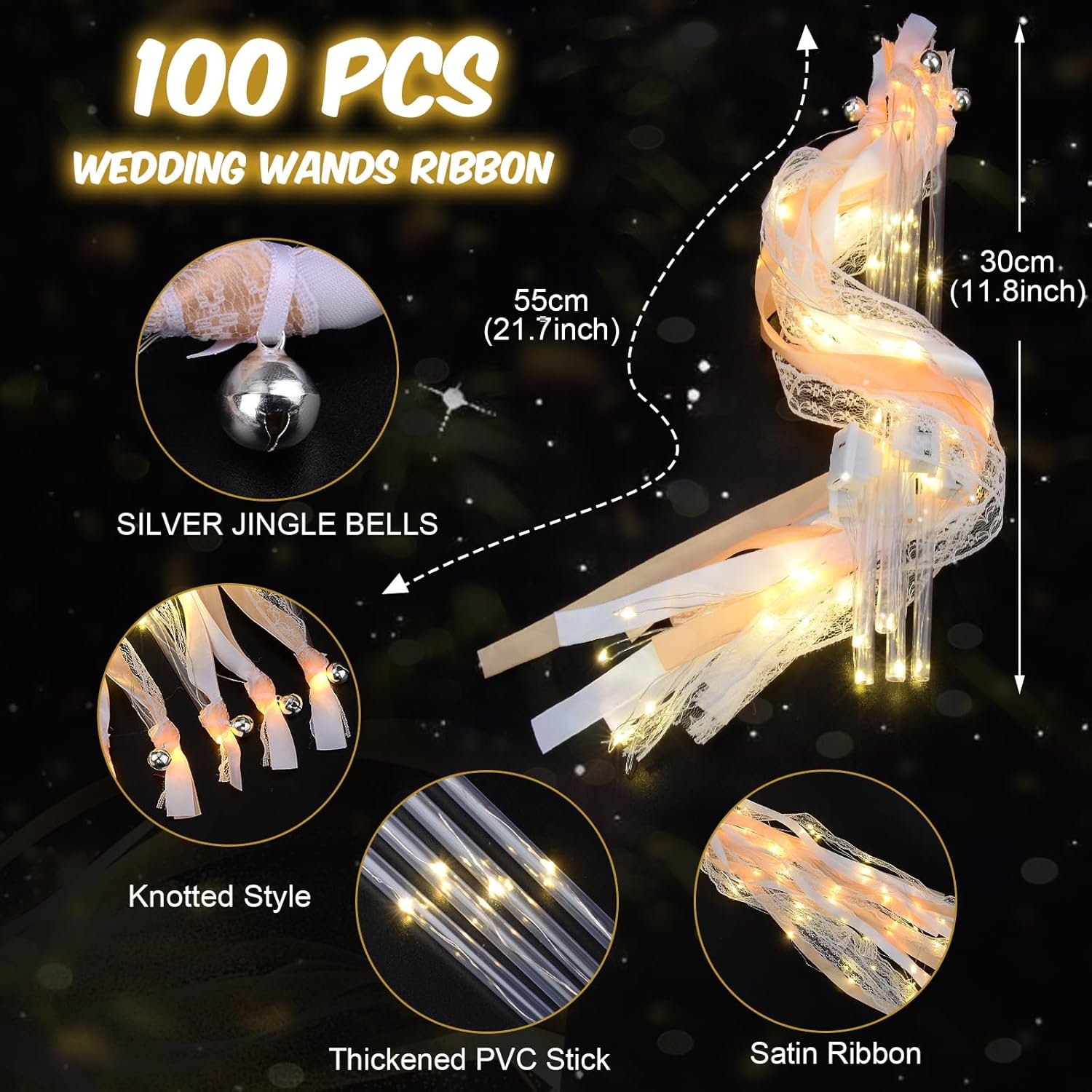 Wholesale 100 PCS LED Silk Fairy Wands with Lights and Bells for Wedding Send Off New Year Raves Concerts Birthdays Supplier Wholesale 100 PCS LED Silk Fairy Wands with Lights and Bells for Wedding Send Off New Year Raves Concerts Birthdays Supplier