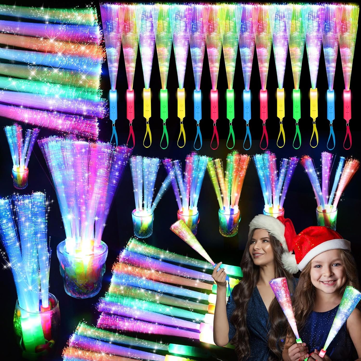 38 PCS Glow Sticks Bulk, Glow Fiber Optic Sticks, LED Light Wands, Glow in The Dark Party Supplies, Fiber Optic Wands for Weddings, Flashing LED Party Favors, Colorful Light Sticks