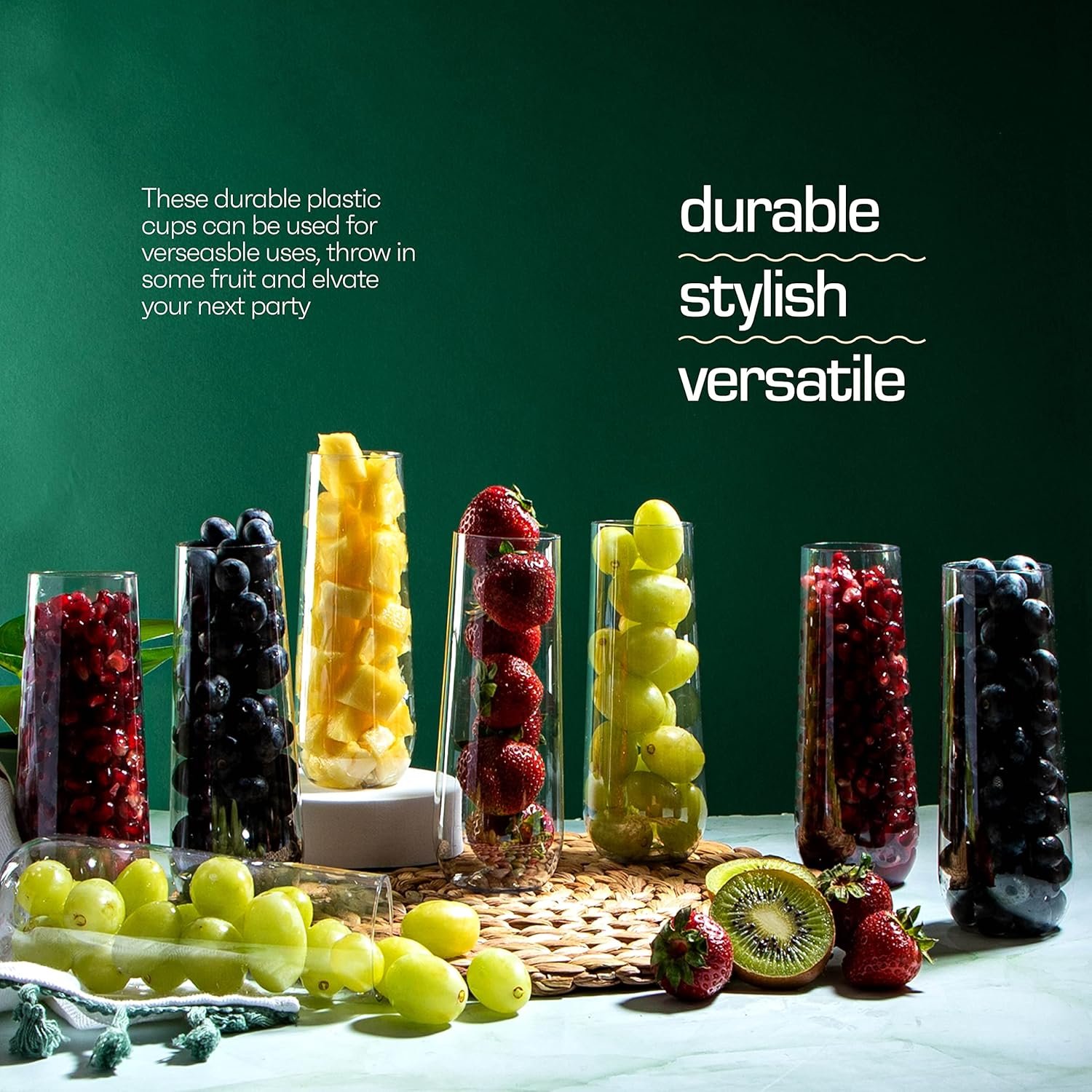 Wholesale 48 Pack 9oz Clear Stemless Plastic Champagne Flutes Shatterproof Durable Mimosa Glasses Recyclable BPA-Free Smooth Rims Supplier