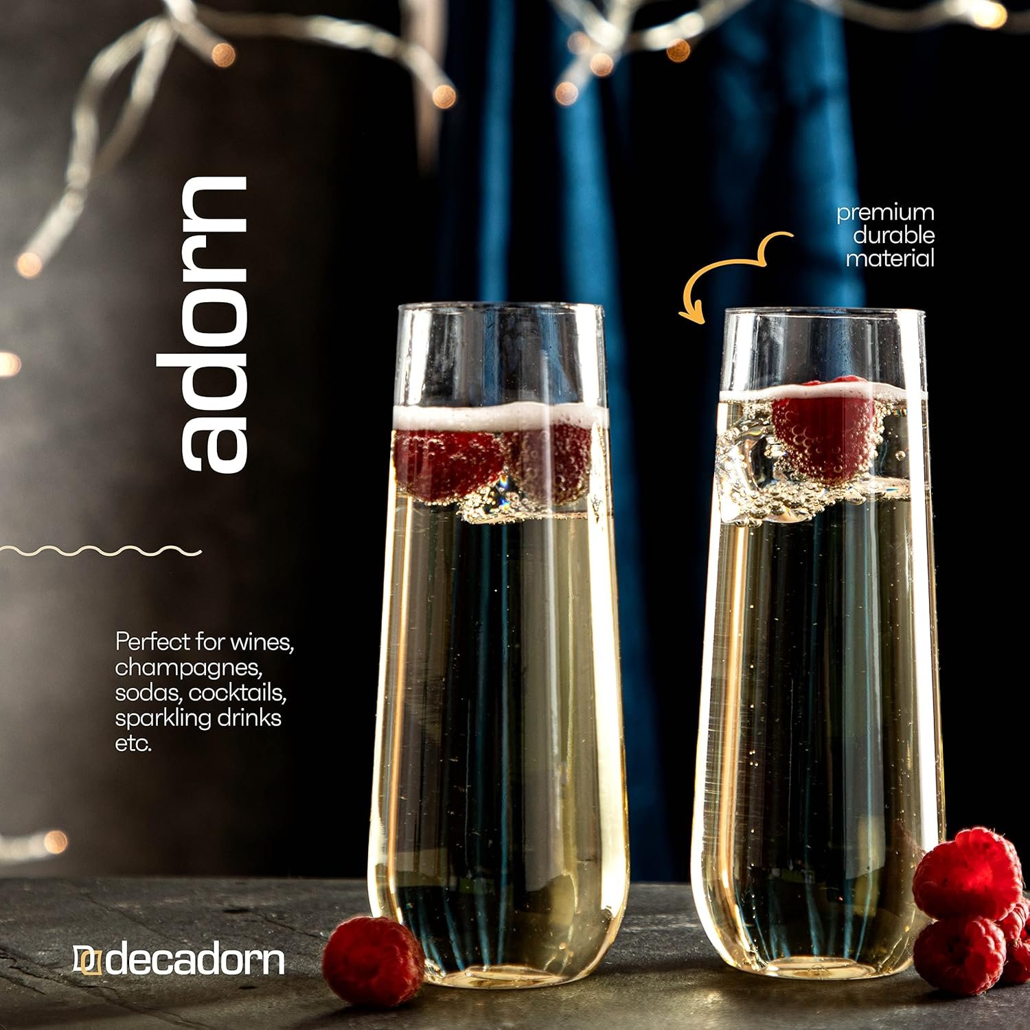 Wholesale 48 Pack 9oz Clear Stemless Plastic Champagne Flutes Shatterproof Durable Mimosa Glasses Recyclable BPA-Free Smooth Rims Supplier