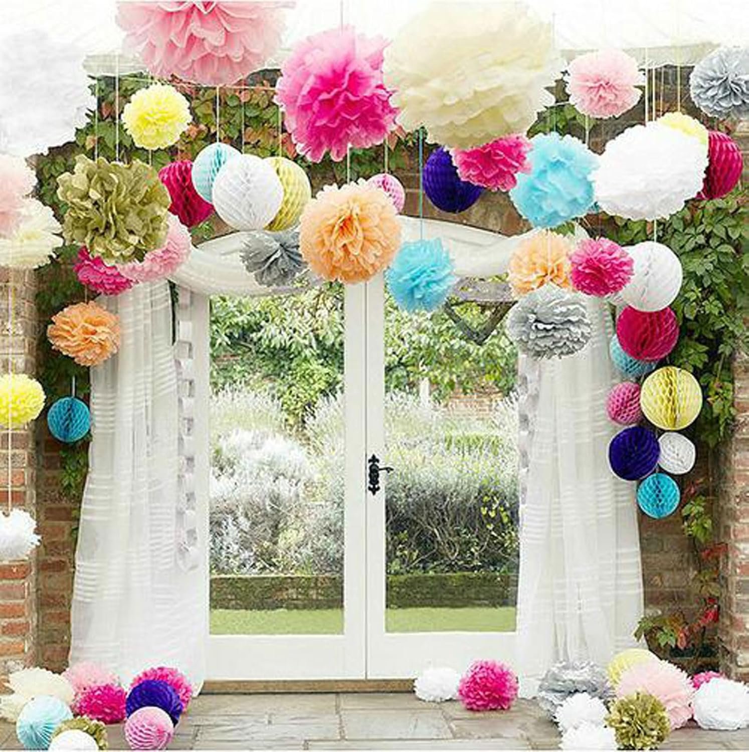 Wholesale 12pcs Rose Red Light Pink Orange Paper Pom Poms Party Ceiling Wall Hanging Tissue Flowers 3 Colors 12 Inch 10 Inch Supplier
